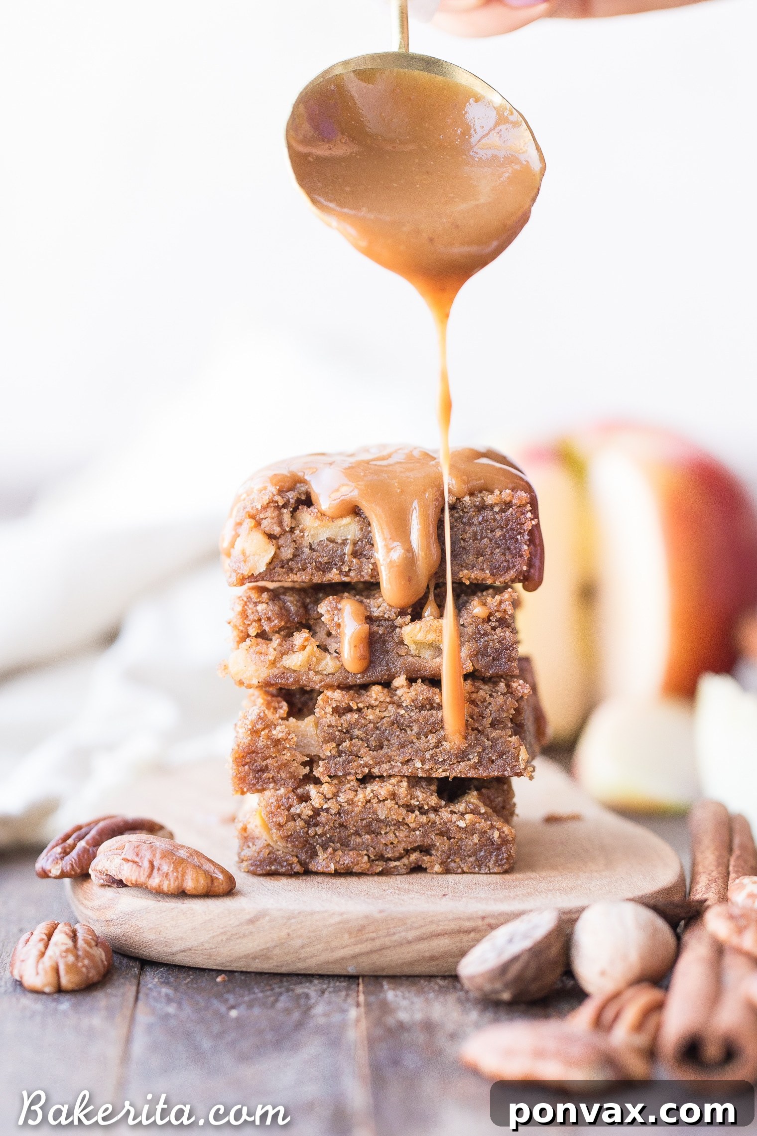 Deliciously moist Apple Blondies with a rich caramel glaze, perfect for fall. Gluten-free, paleo, and vegan dessert.