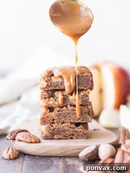 Delicious Gluten-Free Vegan Apple Blondies with a rich Caramel Glaze.