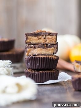 These Chocolate Pumpkin Spice Cups are a gooey, pumpkin spiced twist on the more traditional chocolate cups you know and love. You're going to go nuts for the spiced, caramel-like filling in these gluten free, paleo, and vegan pumpkin spice cups.