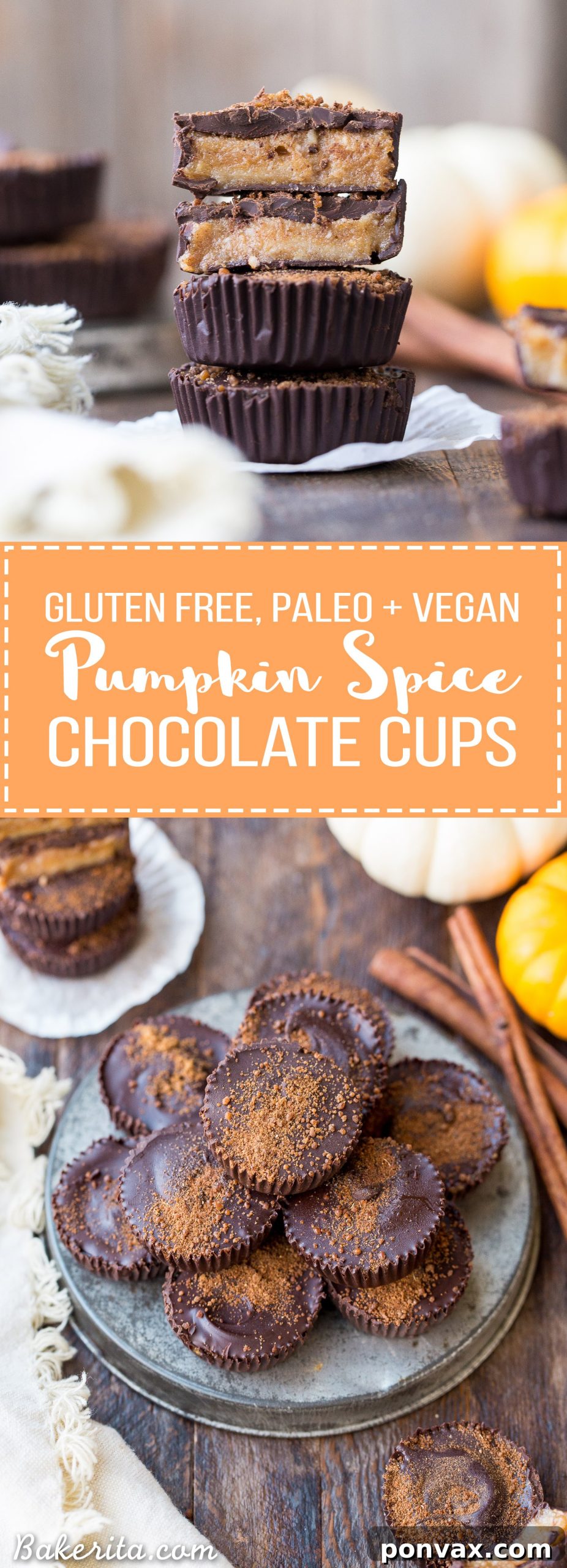 These Chocolate Pumpkin Spice Cups are a gooey, pumpkin spiced twist on the more traditional chocolate cups you know and love. You're going to go nuts for the spiced, caramel-like filling in these gluten free, paleo, and vegan pumpkin spice cups.
