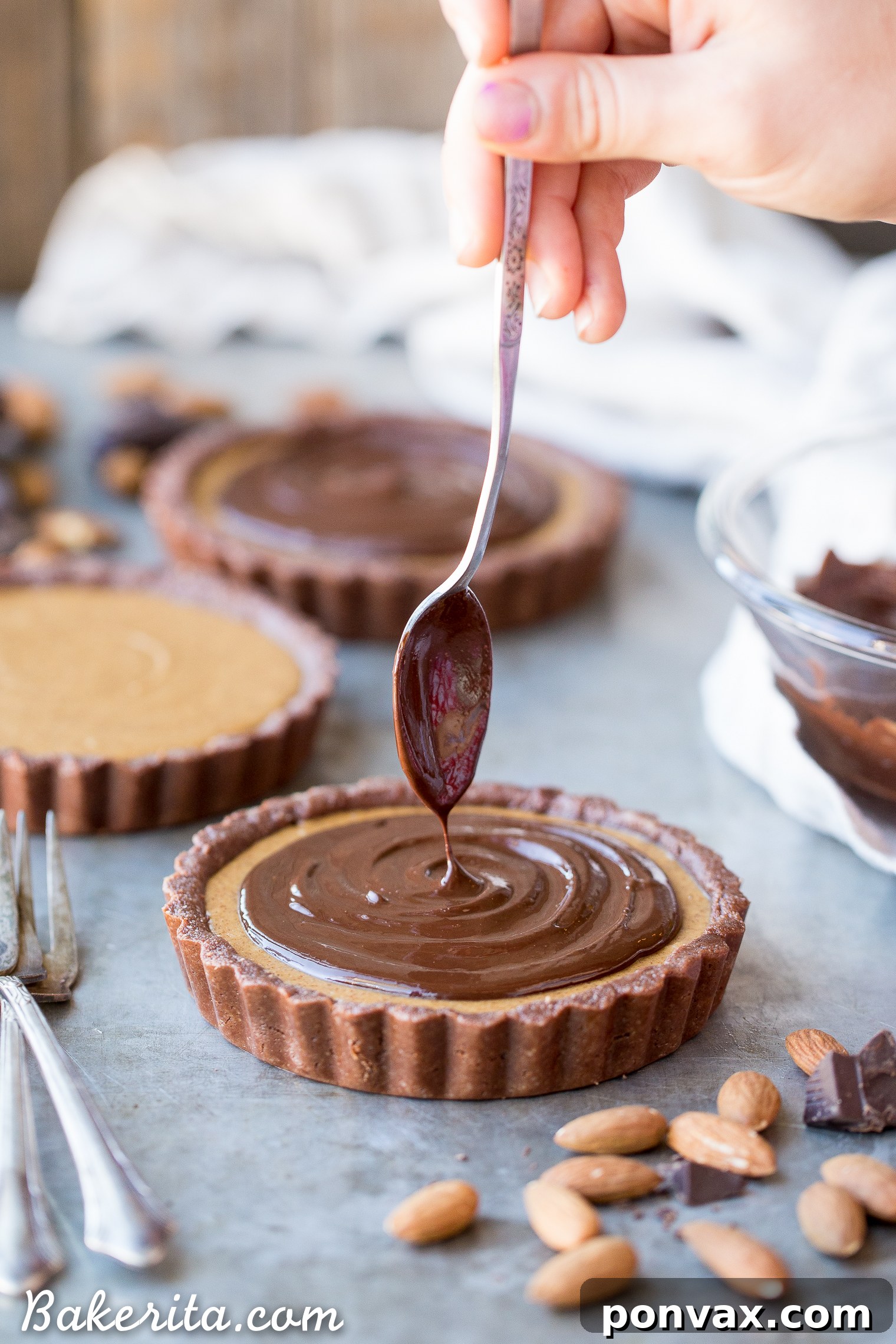 Vegan Chocolate Almond Butter Dream Tart 3 This No Bake Chocolate Almond Butter Tart tastes like a giant almond butter cup! There's no baking required and it's gluten-free, paleo, and vegan. You'll adore this melt in your mouth tart.