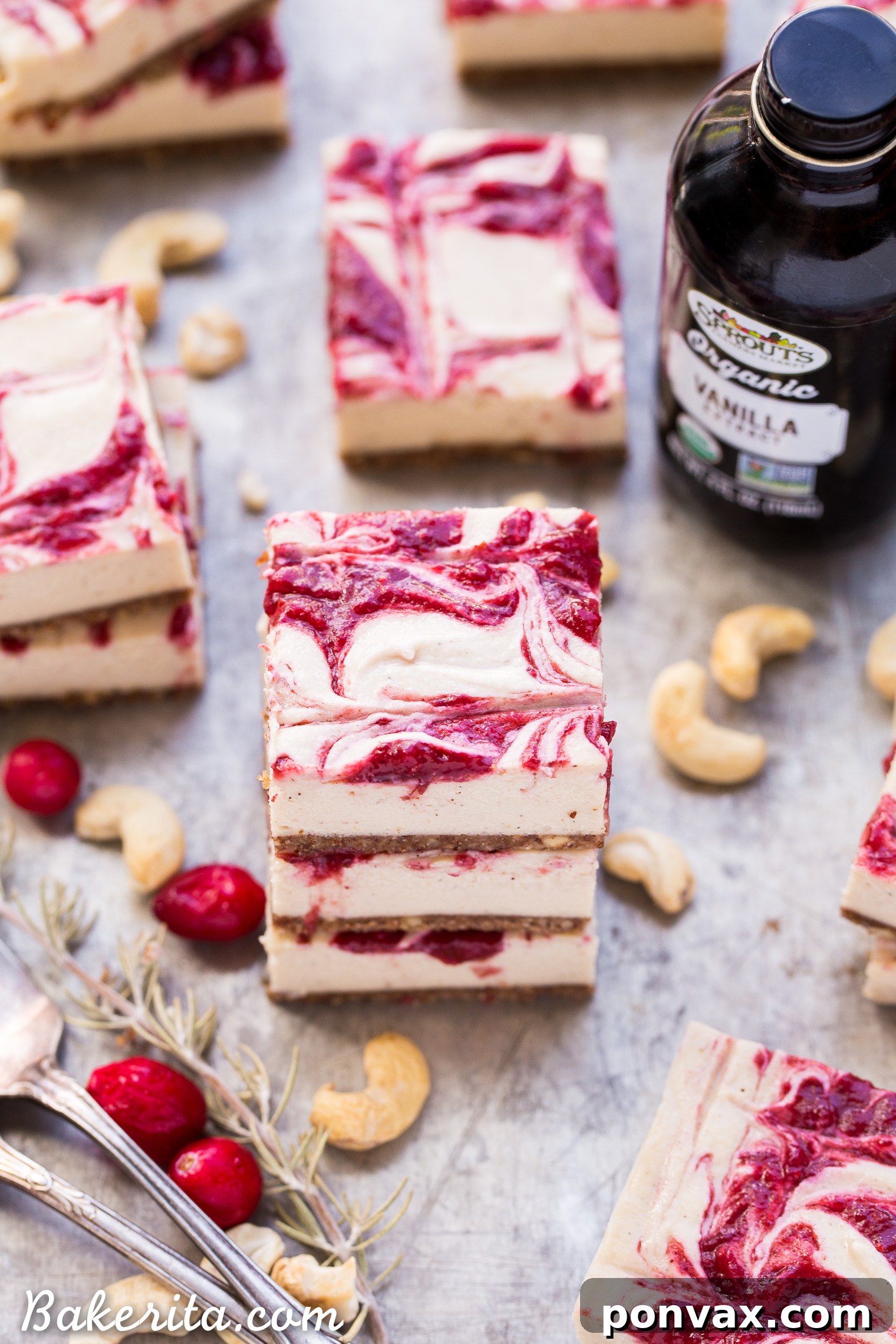 These Vanilla Bean Cranberry Swirl Bars are made with cashews for a smooth and creamy 