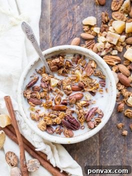Delicious Gingerbread Granola, crunchy and full of clusters, perfect for breakfast or gifting.