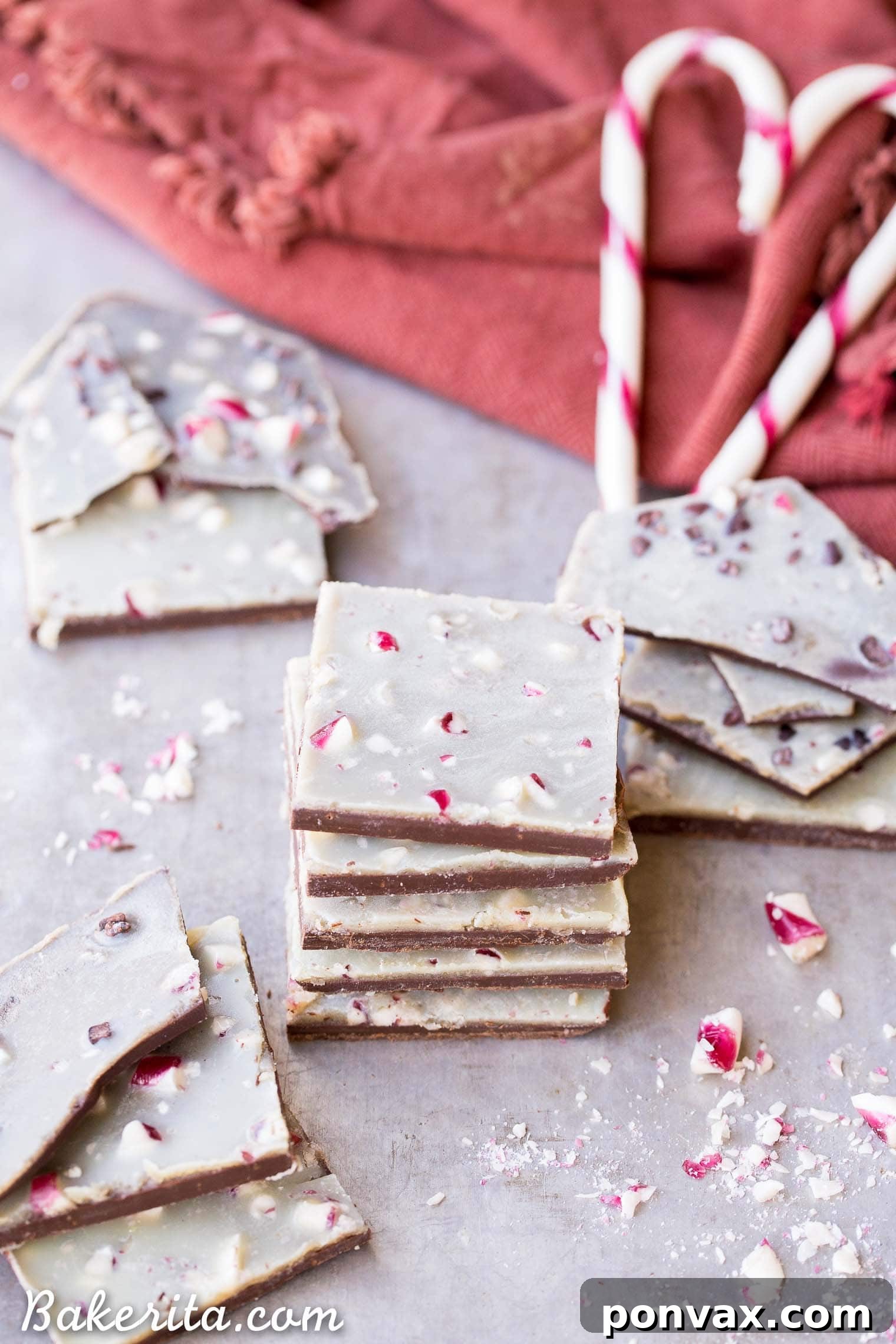 A bowl of the creamy homemade vegan white chocolate mixture, ready to be poured over the chilled dark chocolate layer for the Peppermint Bark. The smooth texture hints at the delicious, dairy-free indulgence to come.