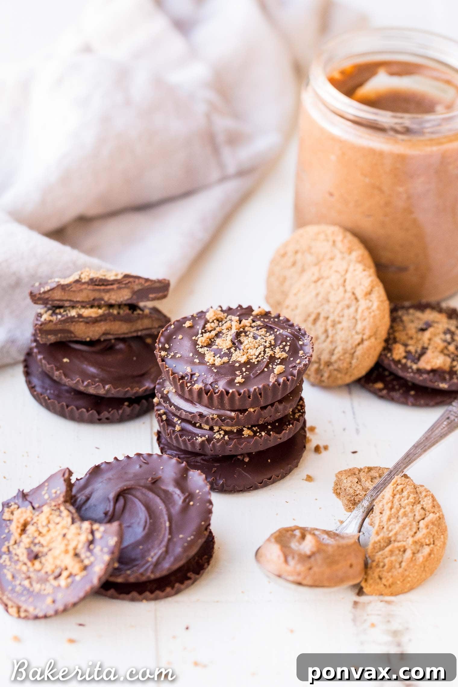 Rich Gluten Free Paleo Vegan Chocolate Cookie Butter Cups 2 Delicious homemade Chocolate Cookie Butter Cups, gluten-free, paleo, and vegan, showcasing their smooth, creamy filling and rich chocolate coating.