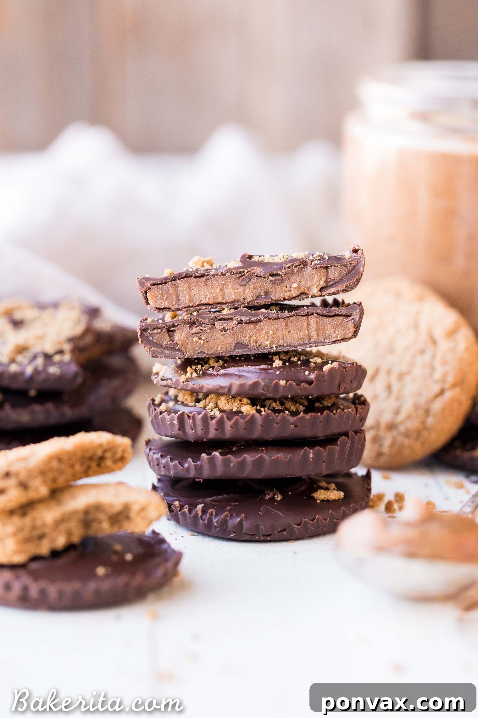 Rich Gluten Free Paleo Vegan Chocolate Cookie Butter Cups 3 Close-up of the creamy, homemade cookie butter filling within a Chocolate Cookie Butter Cup, highlighting its perfect texture.
