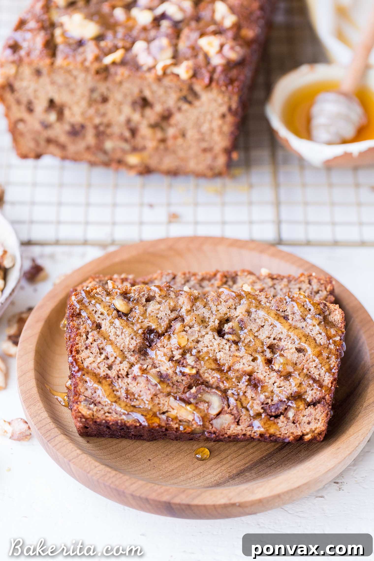 Paleo Golden Honey Nut Banana Loaf 7 The finished Paleo Honey Nut Banana Bread, sliced and ready to be enjoyed as a wholesome snack.