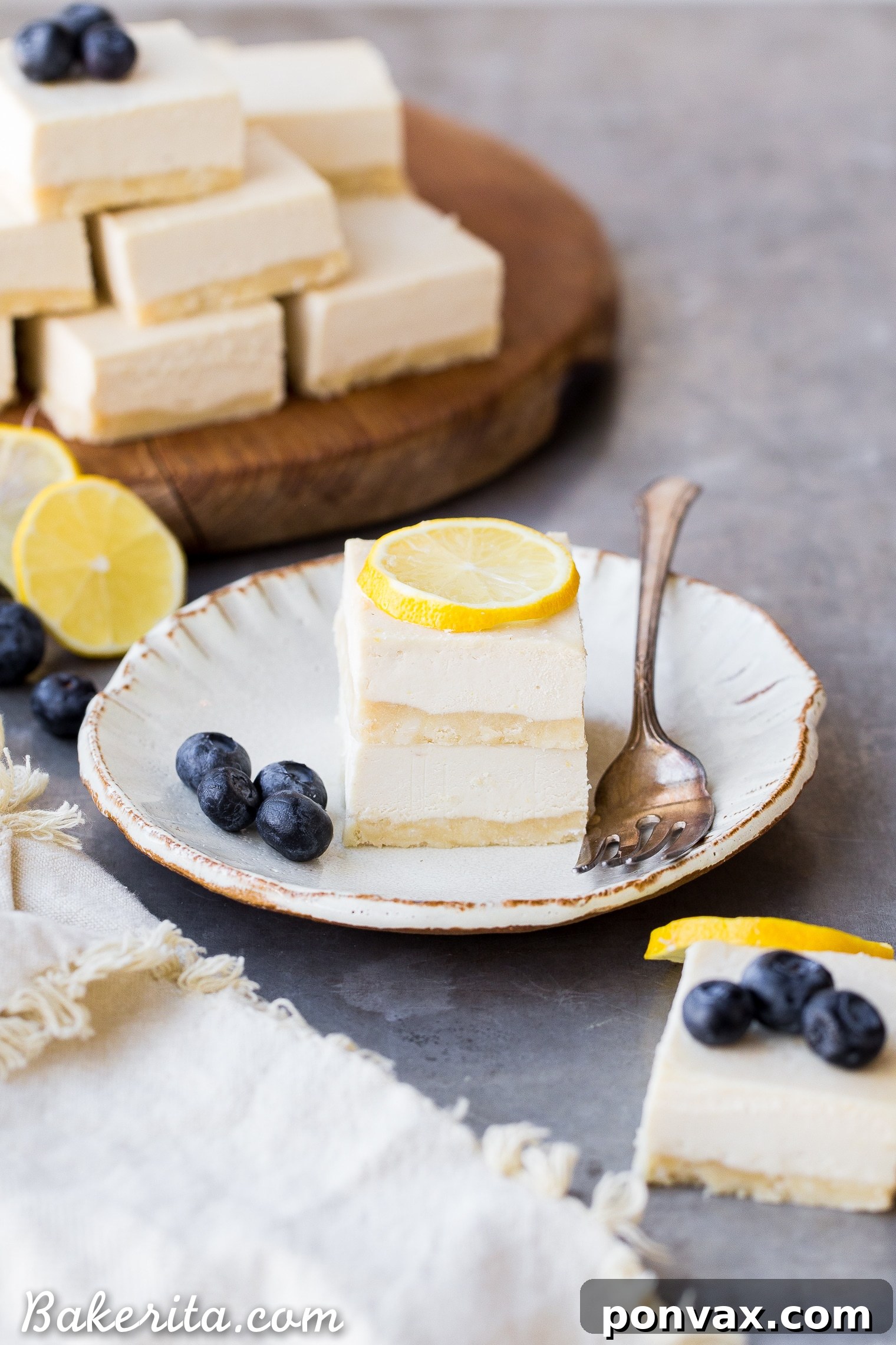 Zesty Vegan No-Bake Lemon Bars 4 Close-up of a delicious No-Bake Vegan Lemon Bar, showing the thick, creamy lemon filling on a wholesome crust.