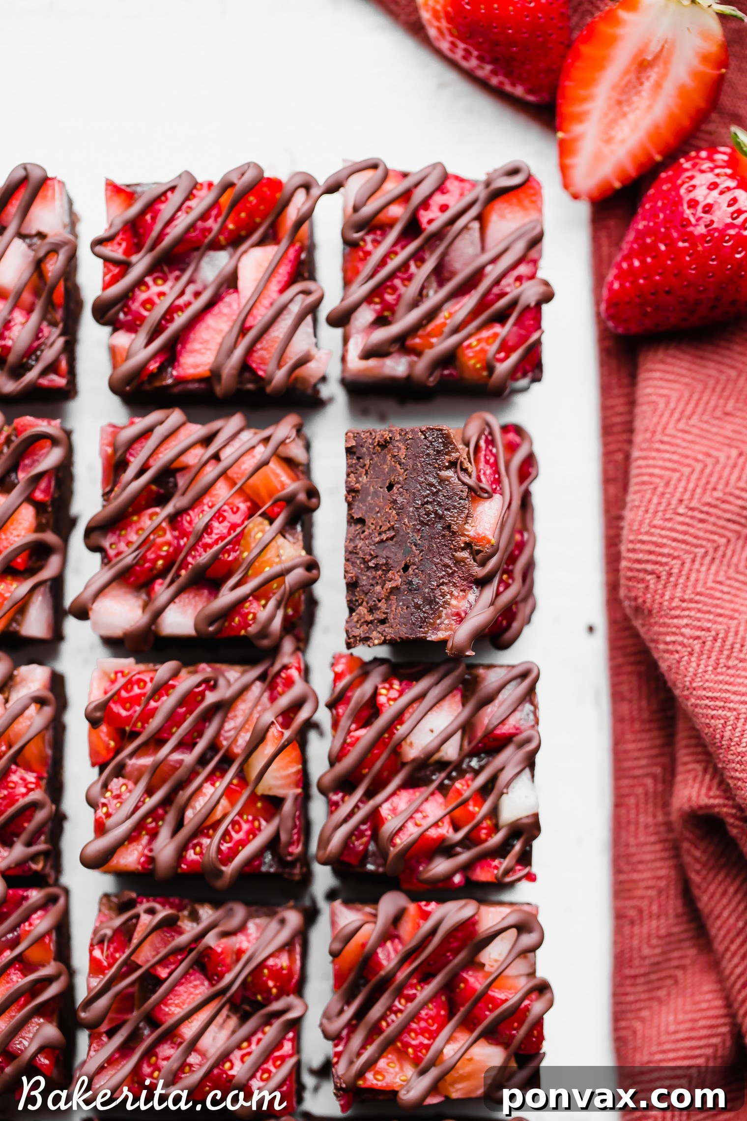 Close-up of a batch of Chocolate Strawberry Fudge, showcasing its rich texture and fresh strawberry pieces. This easy recipe requires no cooking.
