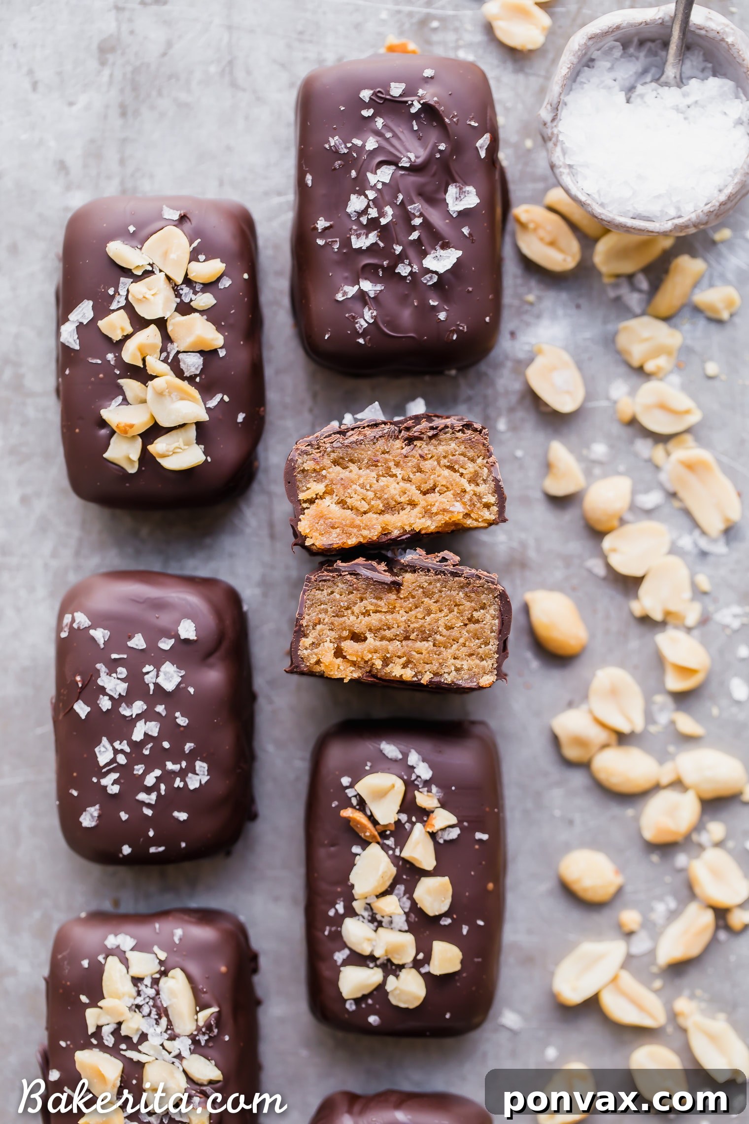 Decadent Dark Chocolate Peanut Butter Truffle Bars, easy to make and perfect as a healthier, gluten-free, and vegan candy bar alternative.