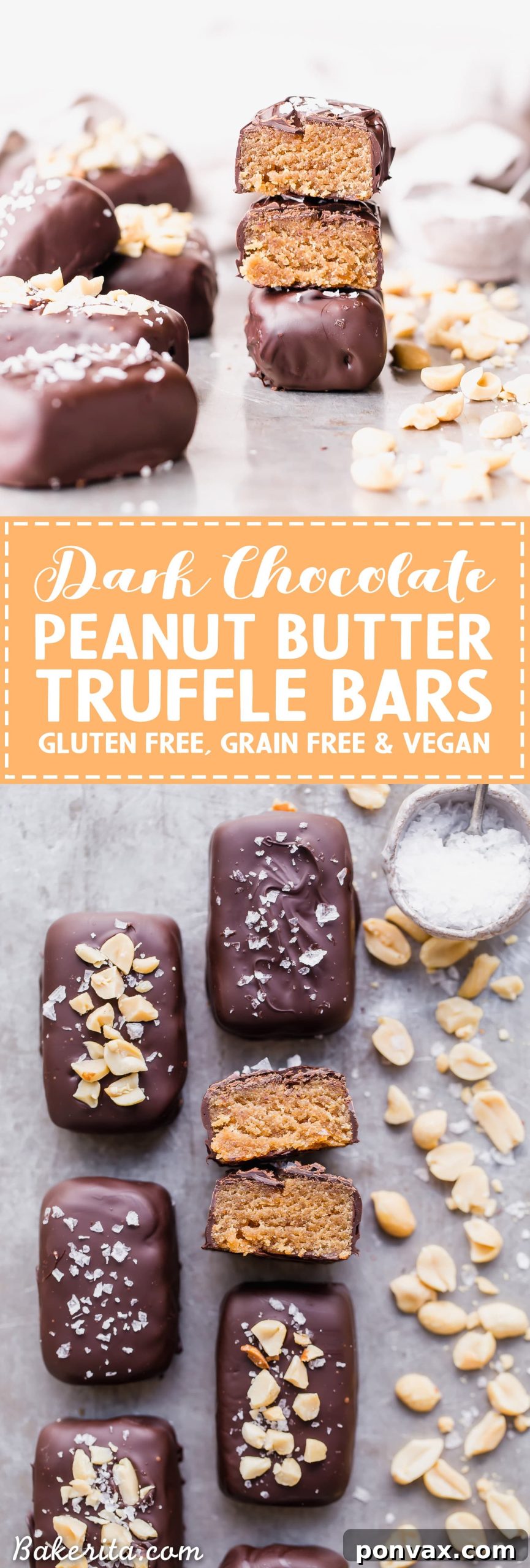 Delicious Dark Chocolate Peanut Butter Truffle Bars, a perfect no-bake, gluten-free, and vegan treat.