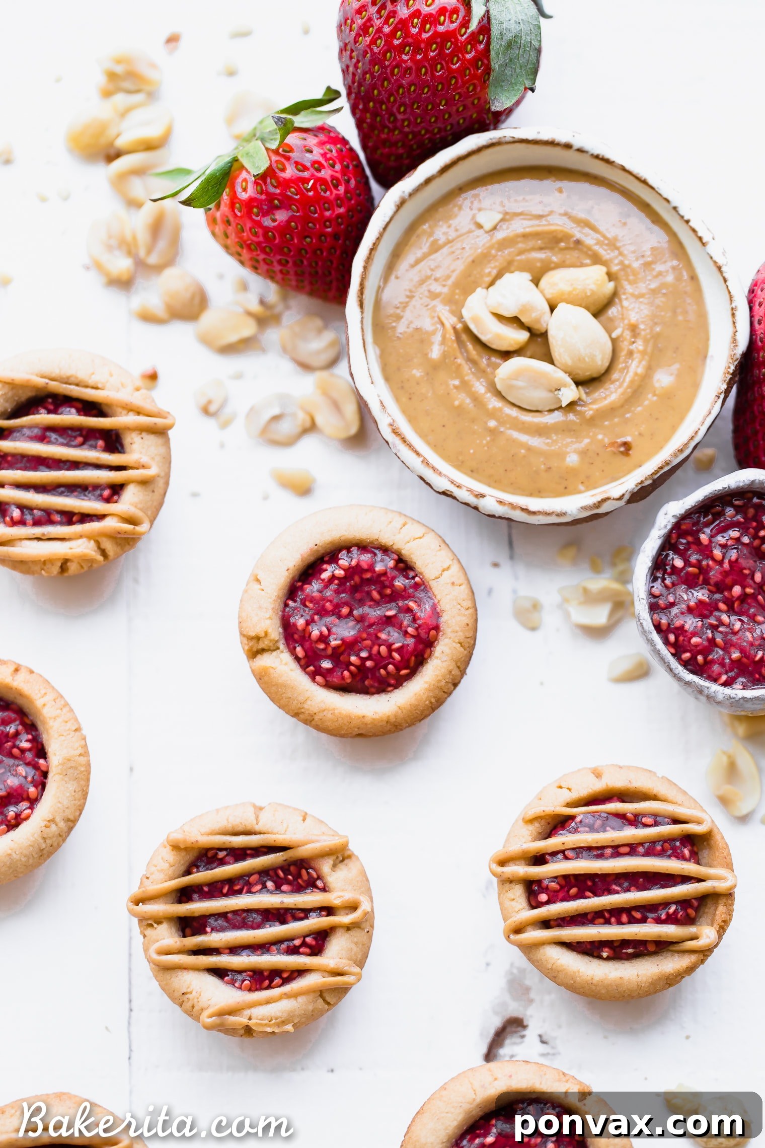 A tray of freshly baked Peanut Butter & Jelly Tartlets ready to be served.
