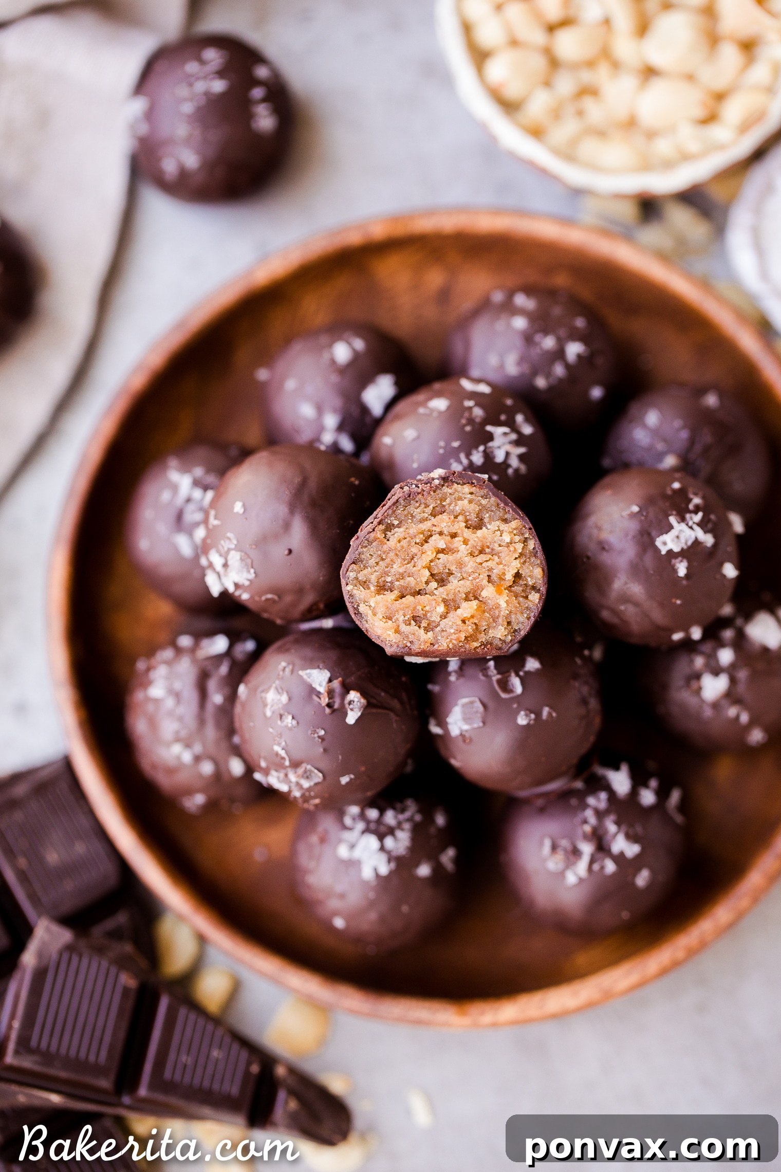 Close-up of the simple, clean ingredients needed for making healthy Chocolate Peanut Butter Truffles.