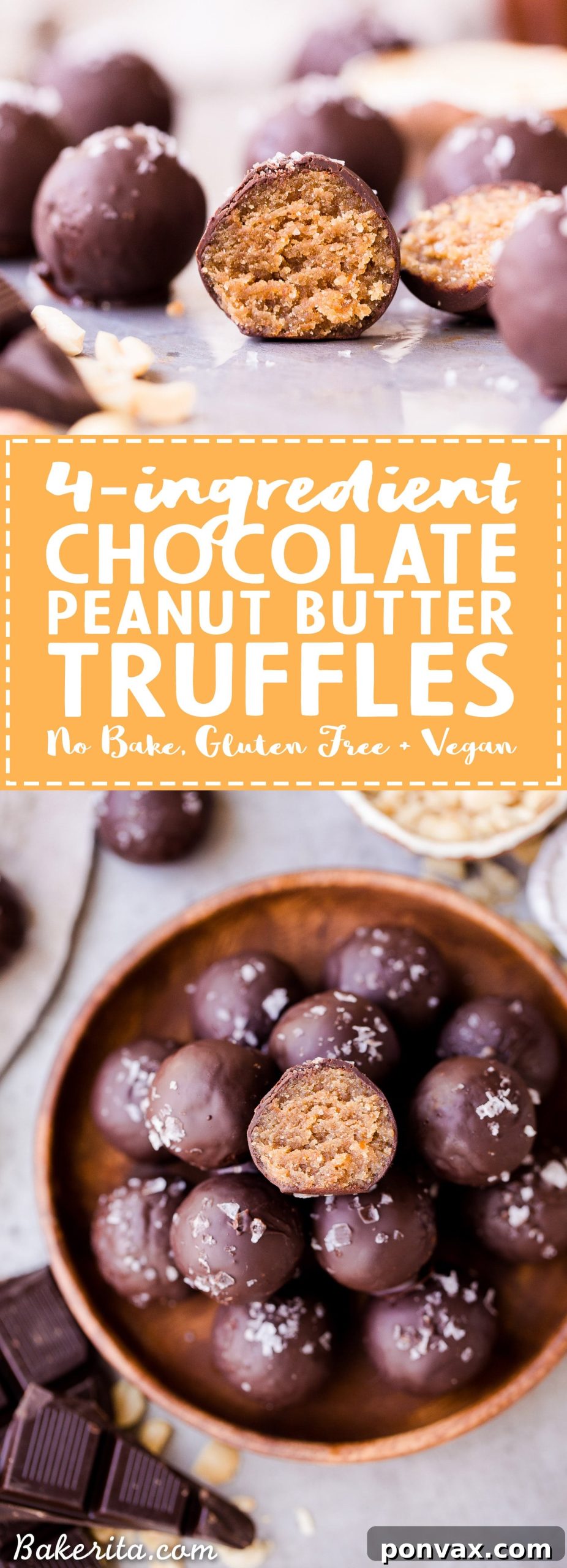 A batch of freshly made Chocolate Peanut Butter Truffles, gleaming with dark chocolate and sea salt.