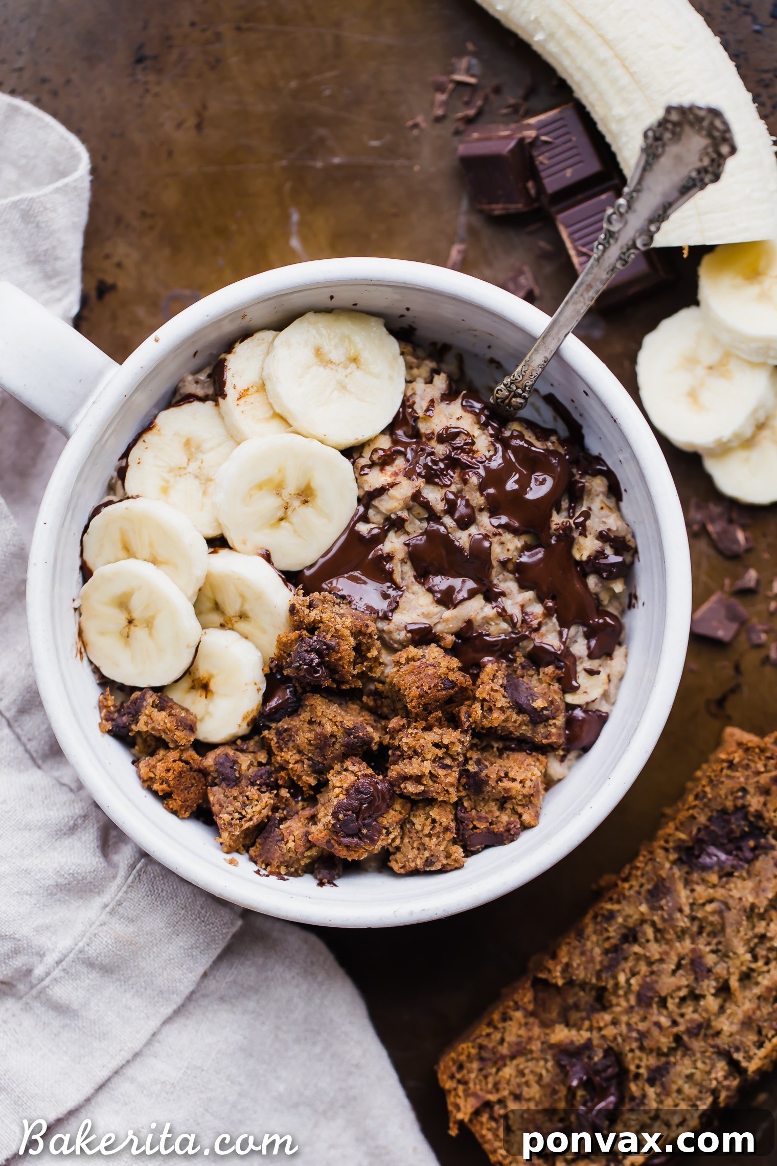 Close-up shot of creamy Banana Bread Oatmeal in a bowl, showcasing its smooth texture.