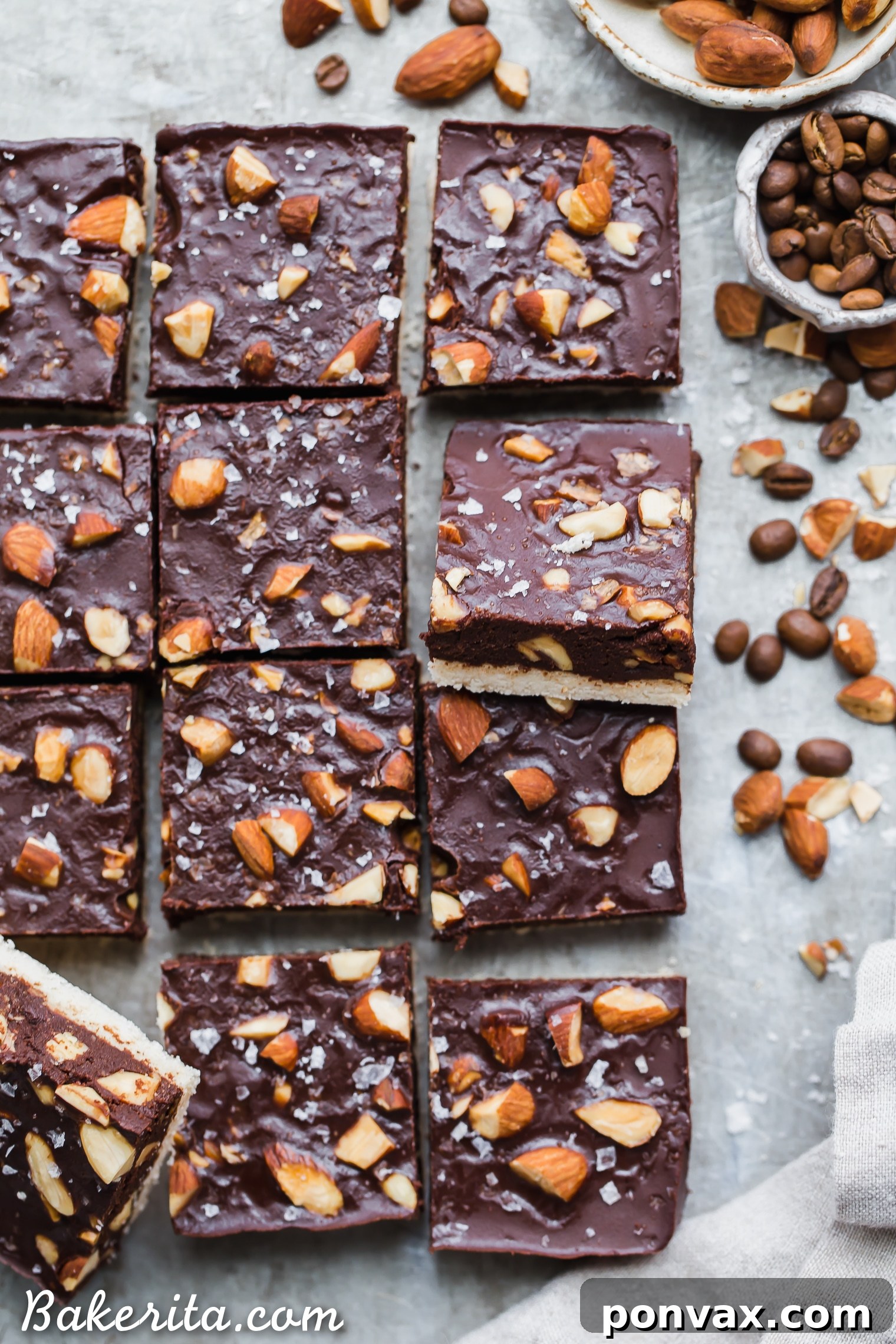 Deliciously layered Mocha Almond Fudge Bars, showcasing the crisp shortbread base, creamy fudge, and a glossy chocolate topping, perfect for any healthy dessert lover.