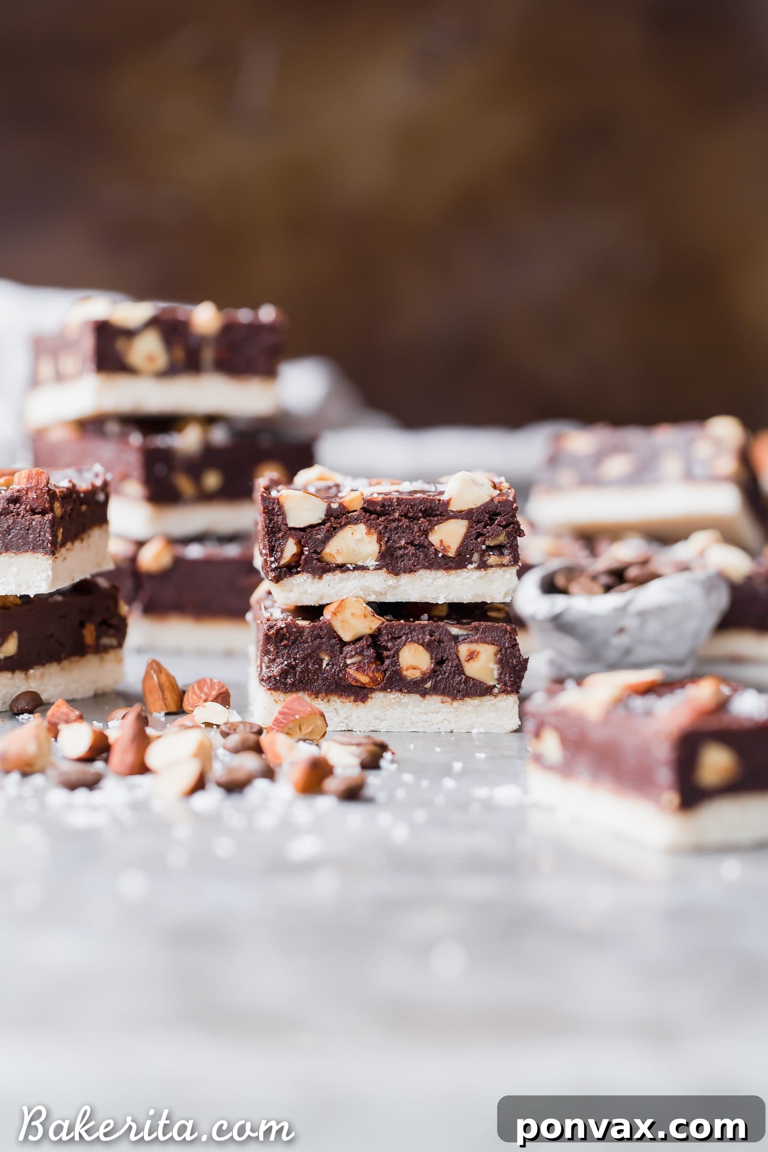 Stacked Mocha Almond Fudge Bars, showcasing their elegant layers and inviting texture, ready to be enjoyed as a healthy, rich, and decadent treat.