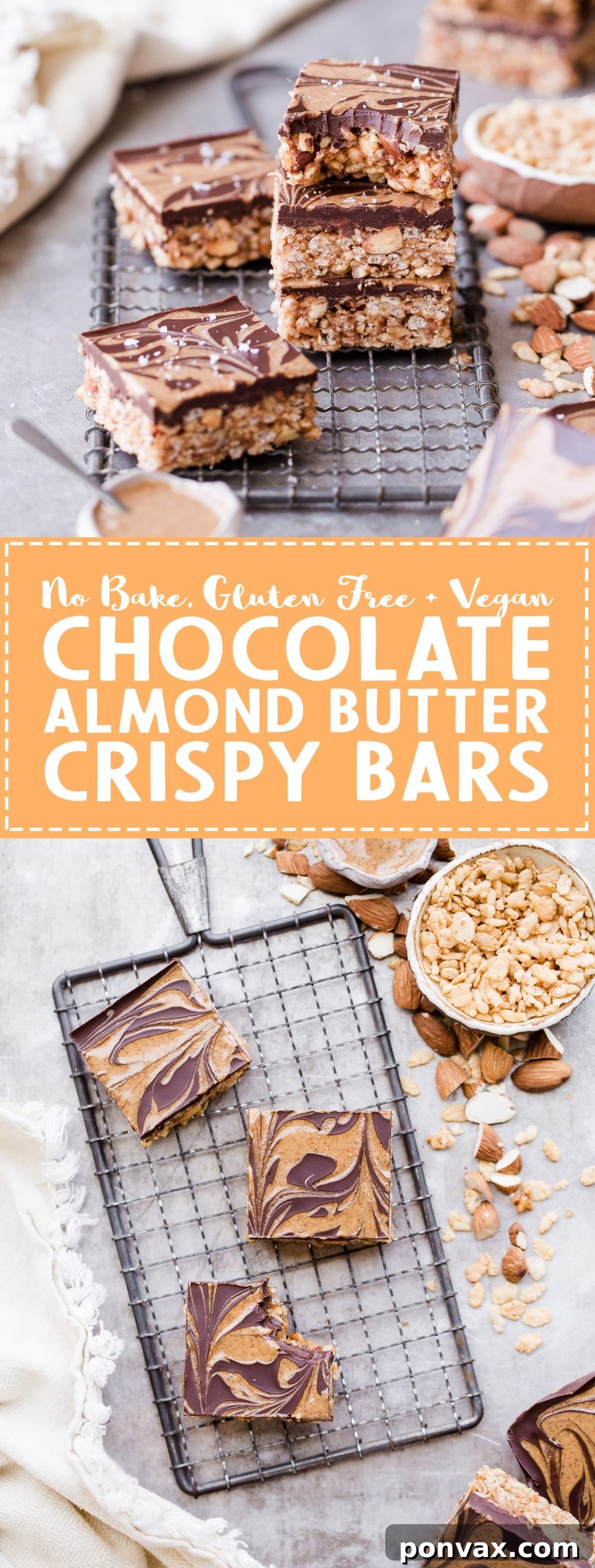 Guilt Free Crispy Chocolate Almond Butter Bars 8 A large slab of Chocolate Almond Butter Crispy Bars, uncut.