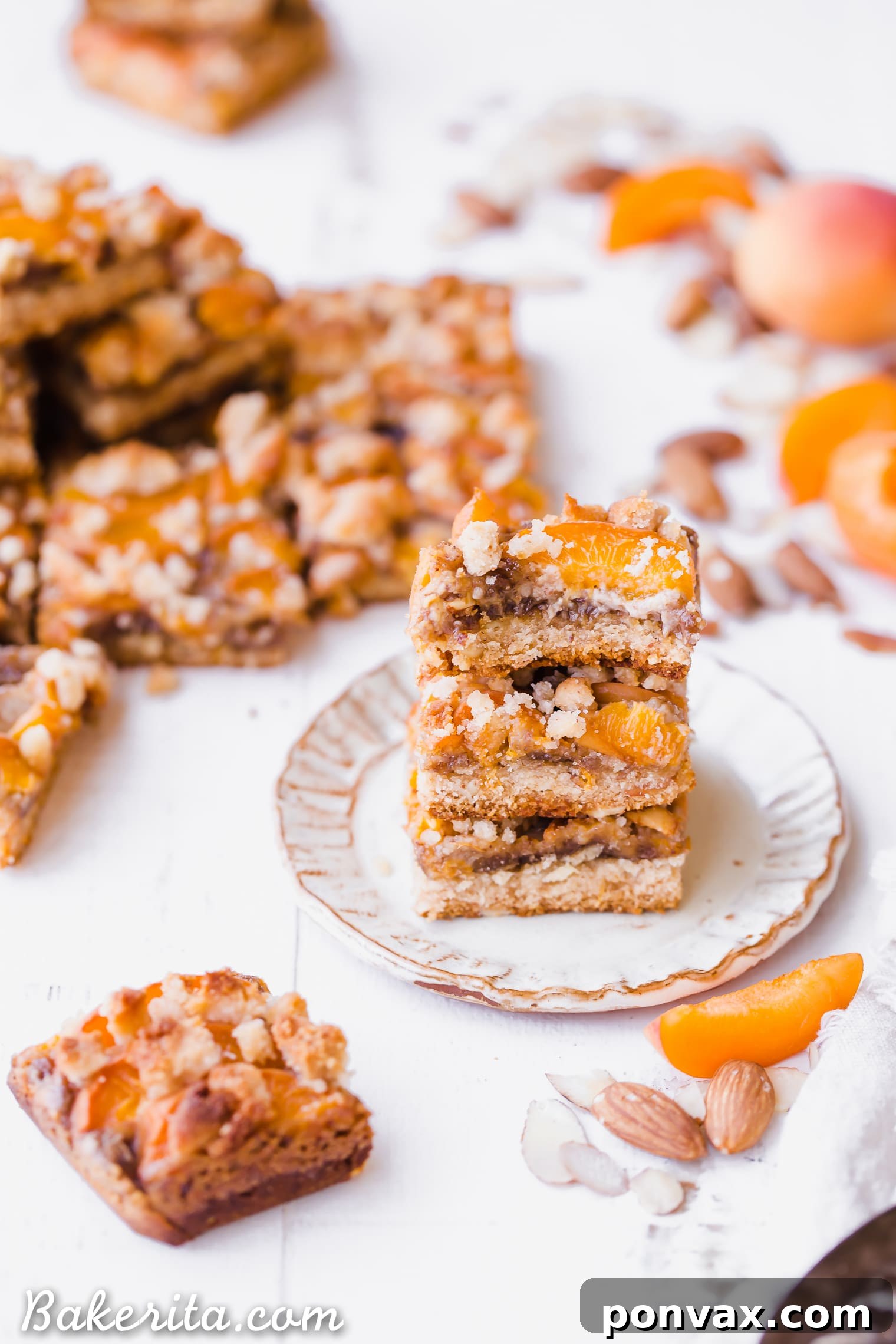 Overhead shot of gluten-free, paleo, vegan Apricot Frangipane Bars, perfect for summer.