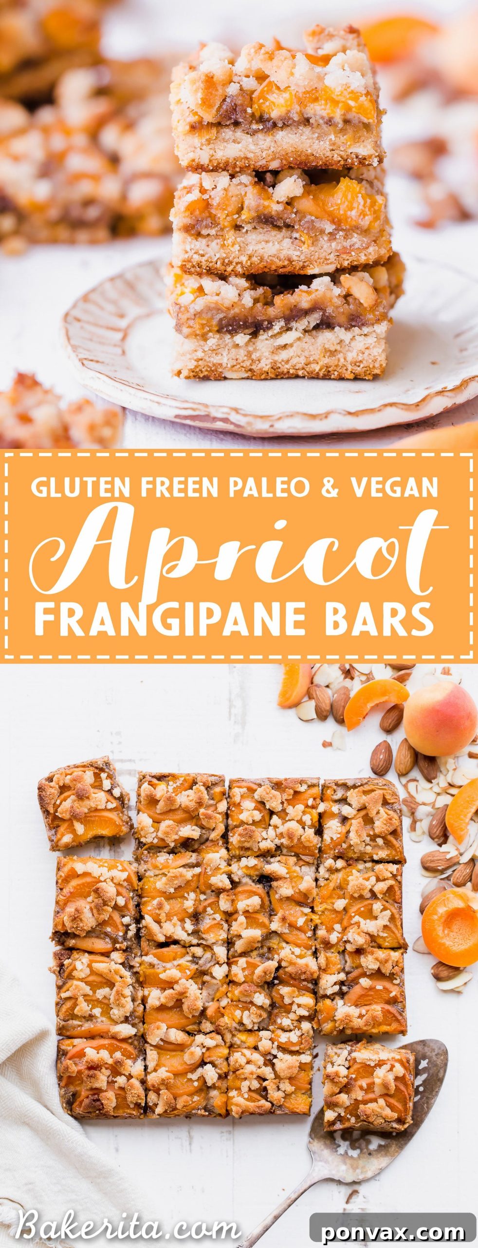 Full view of Apricot Frangipane Bars with a beautiful golden crust and vibrant apricot slices.