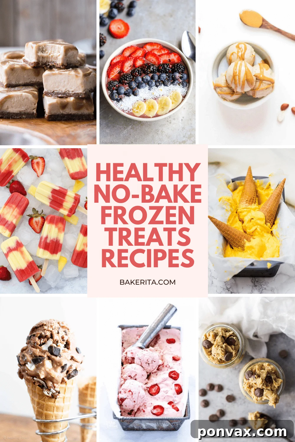 75+ Easy No-Bake Desserts and Sweet Treats 10 A refreshing assortment of no-bake frozen treats, including caramel banana bars and blueberry bites.