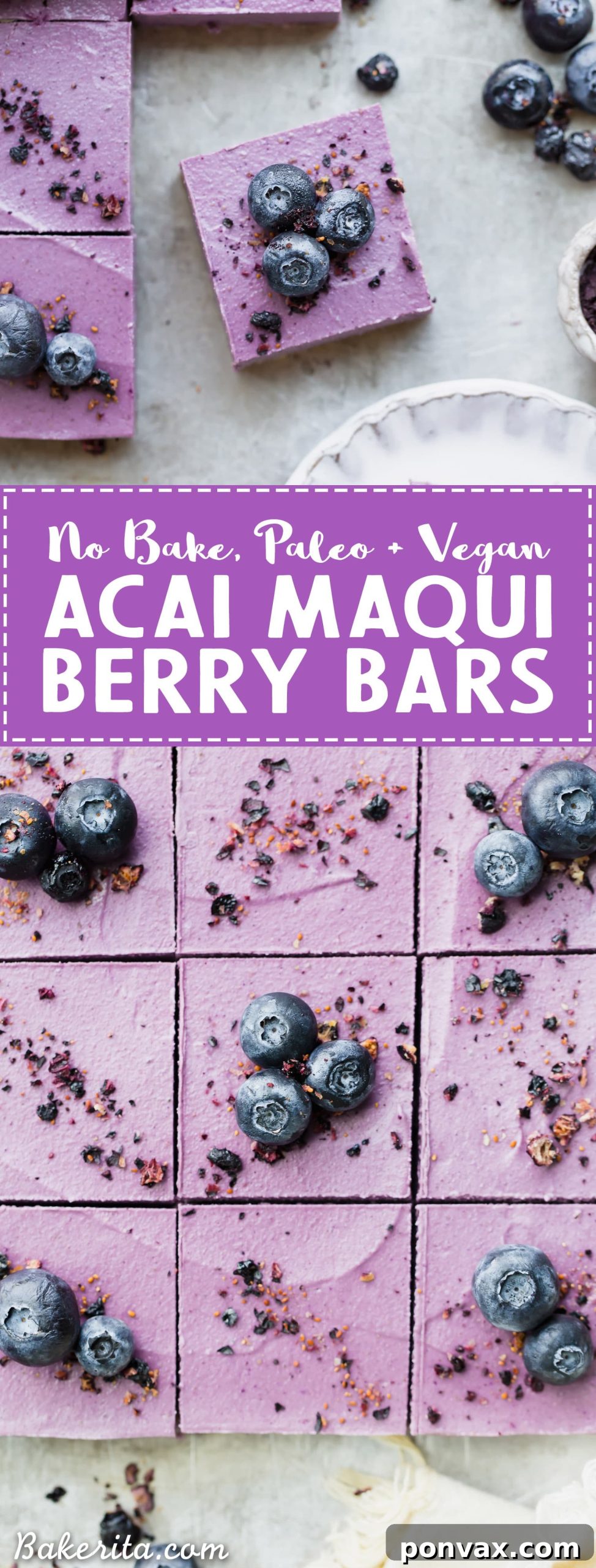 Full spread of No-Bake Acai Maqui Berry Bars, a large healthy dessert.