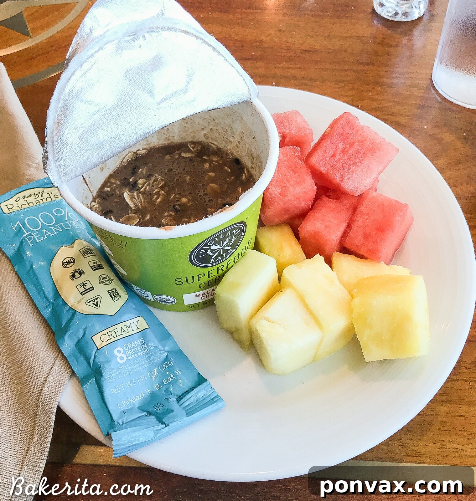 Delicious and healthy homemade oatmeal topped with fresh fruit and nut butter