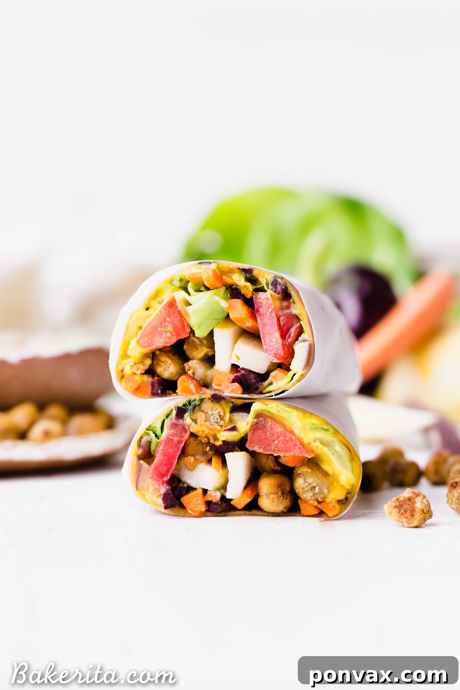 Golden Turmeric Chickpea Wraps with Creamy Tahini Drizzle (Gluten-Free & Vegan) 2 Roasted Chickpea Veggie Wraps with Turmeric Hummus and Tahini Dressing