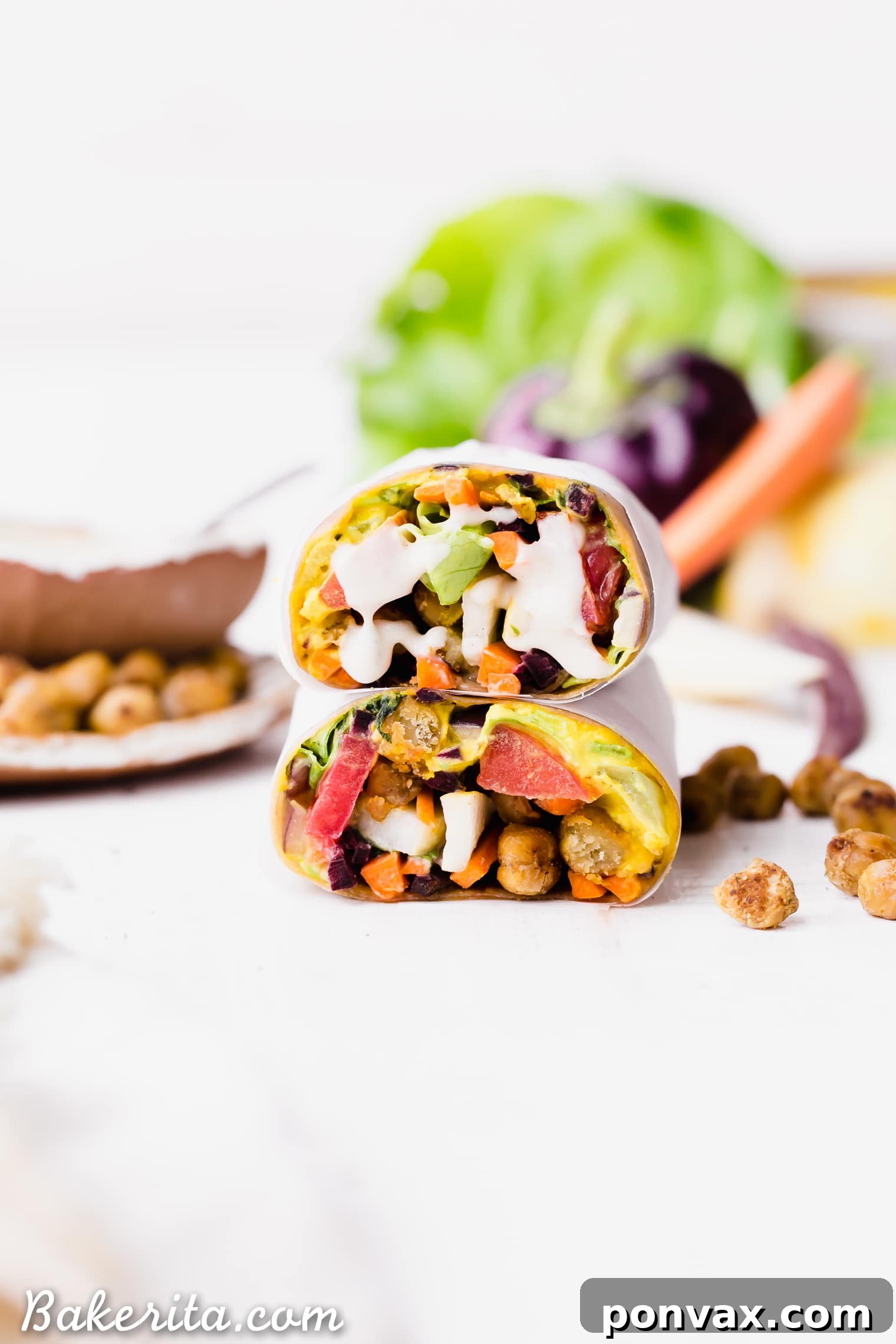 Golden Turmeric Chickpea Wraps with Creamy Tahini Drizzle (Gluten-Free & Vegan) 7 Ready-to-eat Roasted Chickpea Veggie Wraps
