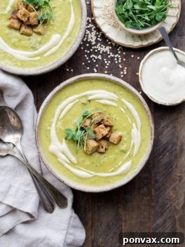 This Creamy Broccoli Quinoa Soup is thickened with cashews and swirled with an easy cashew cream sauce. It's rich and filling thanks to the quinoa and cashews and bright from a squeeze of fresh lemon juice. You'll love this gluten-free and vegan soup on these chillier days!