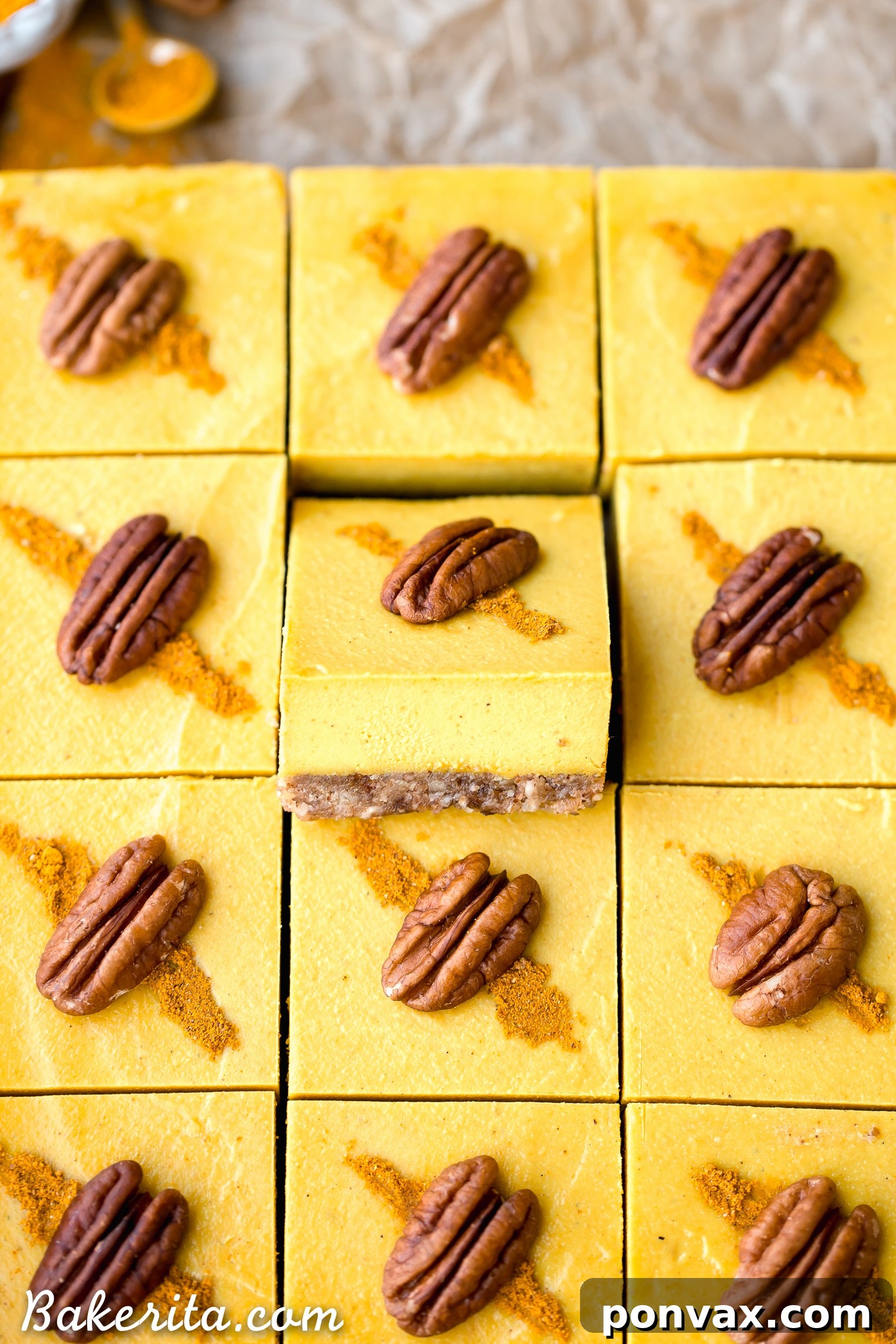 These No Bake Golden Milk Cheesecake Bars are a dessert that's loaded with the anti-inflammatory benefits of turmeric and the warmth and comfort of golden milk. They're deliciously spiced, gluten-free, paleo, vegan, and perfect for sharing.
