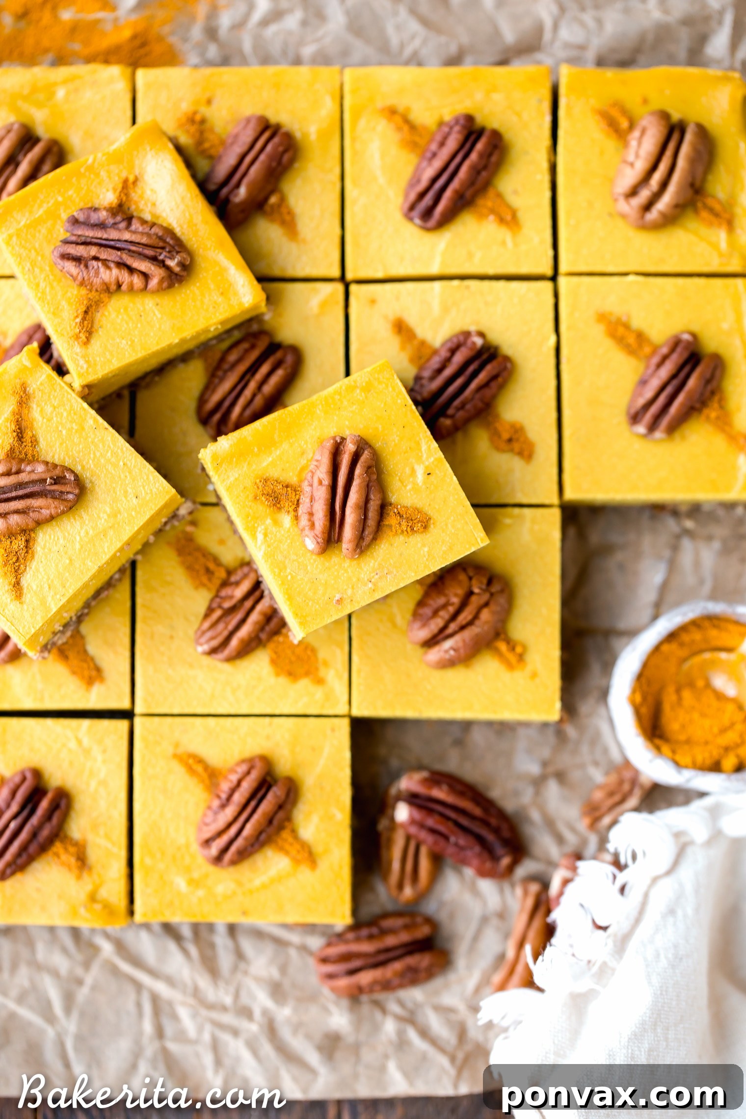 These No Bake Golden Milk Cheesecake Bars are a dessert that's loaded with the anti-inflammatory benefits of turmeric and the warmth and comfort of golden milk. They're deliciously spiced, gluten-free, paleo, vegan, and perfect for sharing.