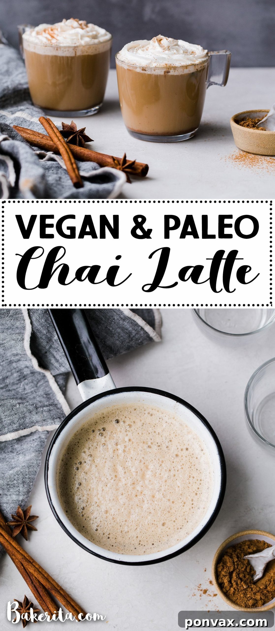 A final close-up image of the Vegan Chai Latte, perfectly frothed and garnished with spice, capturing the essence of a comforting, homemade drink.