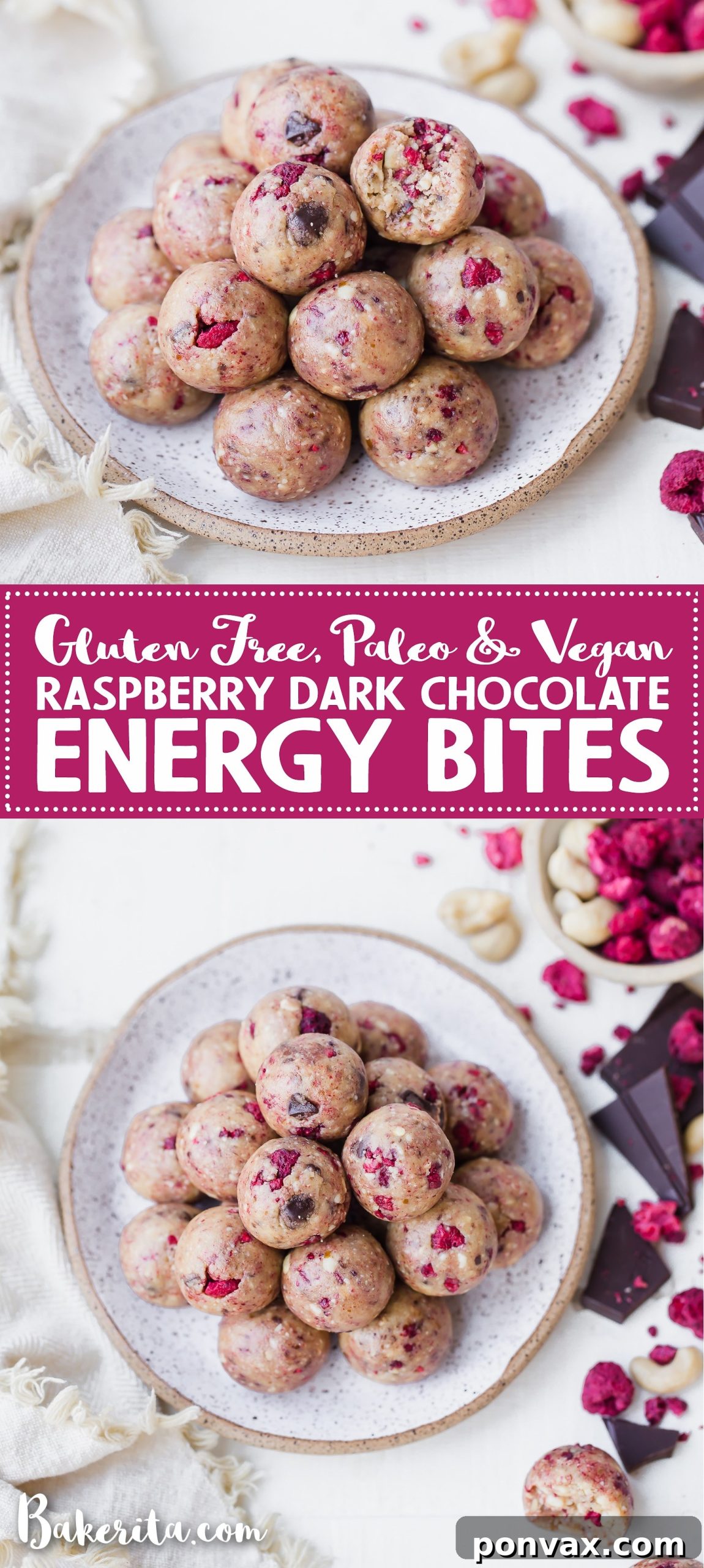 Raspberry Dark Chocolate Power Bites Gluten Free Paleo Vegan 8 Delicious and wholesome Raspberry Dark Chocolate Energy Bites, perfect for a guilt-free snack.