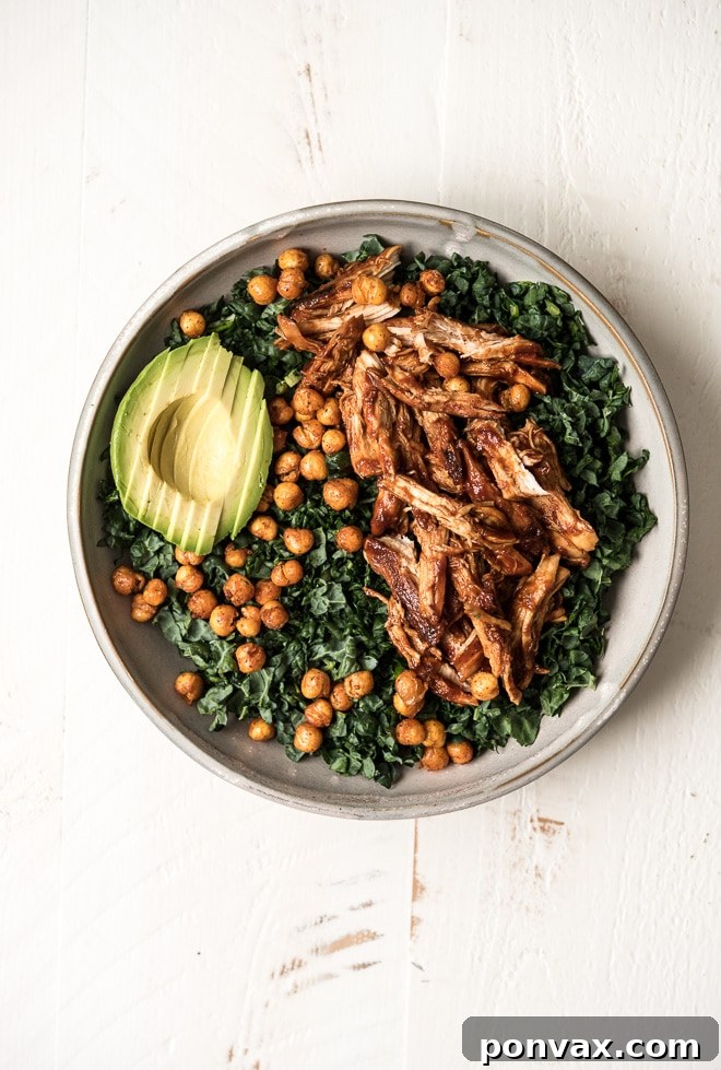 Refreshing and healthy BBQ Chicken Kale Salad by Life Is But A Dish, perfect for a quick, gluten-free, nut-free, and dairy-free weeknight dinner.