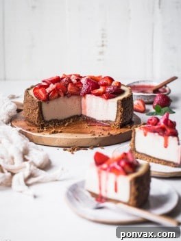 Decadent Baked Vegan Cheesecake Gluten Free 7 A delectable Baked Vegan Cheesecake with a gluten-free crust and creamy vanilla filling, made with coconut yogurt and cashews to perfectly mimic a classic cheesecake.