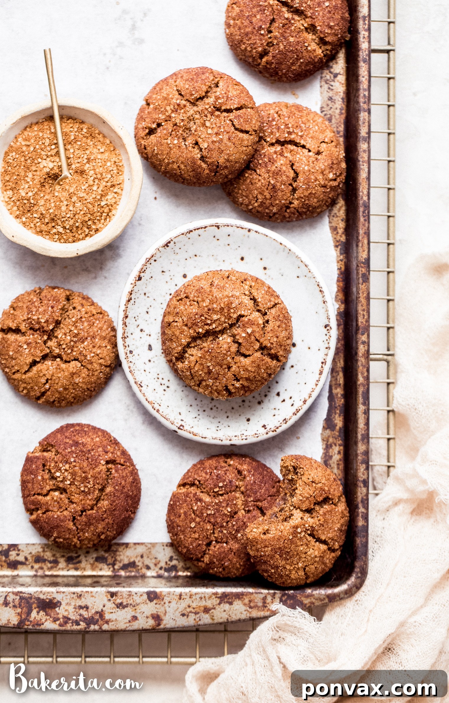 Raw gluten-free vegan snickerdoodle cookie dough balls rolled in cinnamon sugar on a baking sheet.