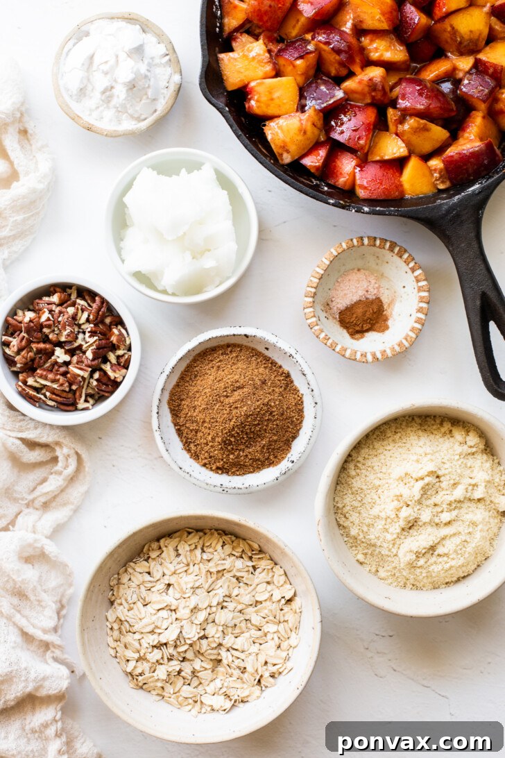 Close-up of fresh, ripe peaches being prepared for the crisp.