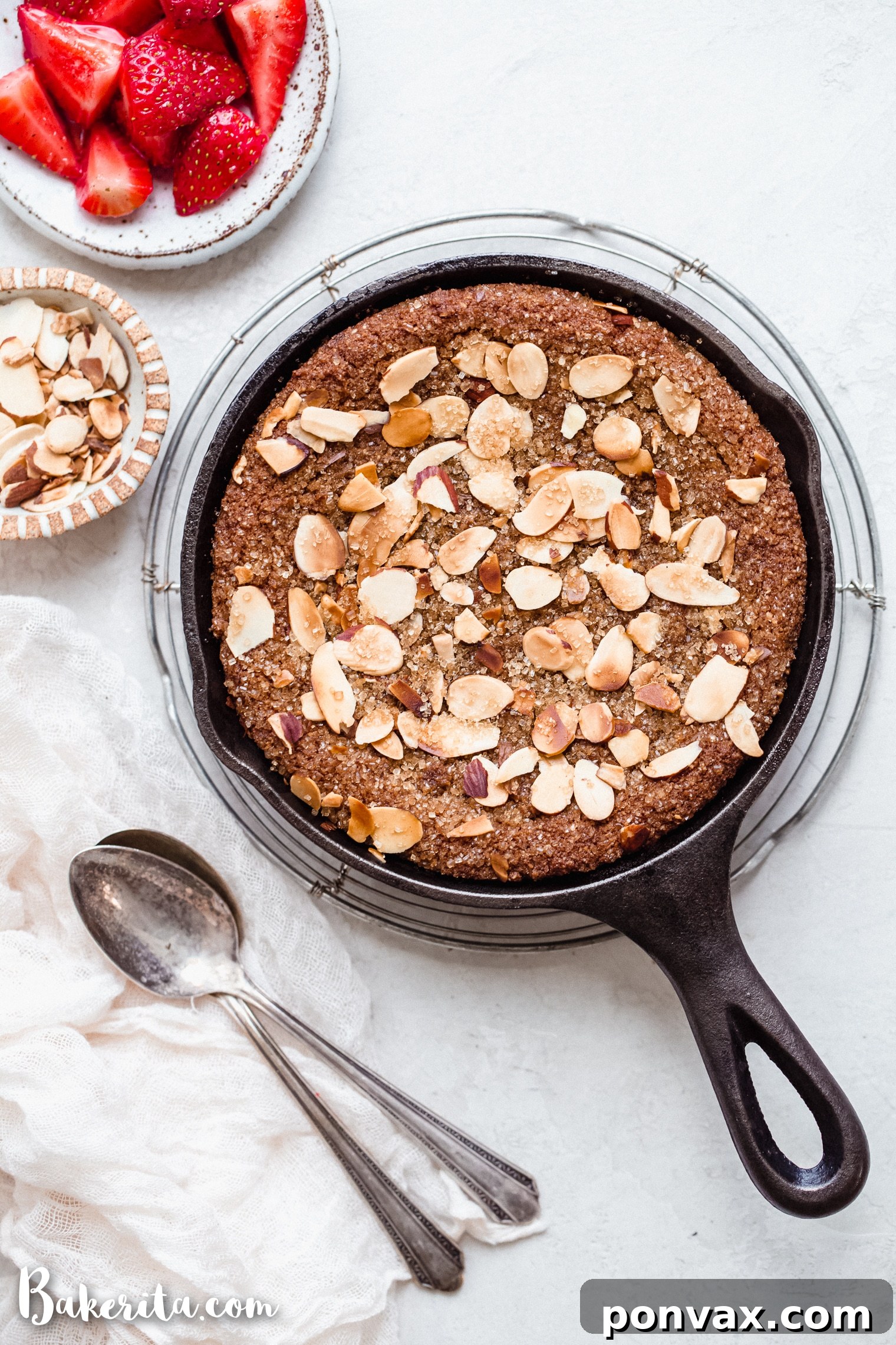 A close-up shot of the Gluten-Free & Vegan Sugar Cookie Skillet, showcasing its golden edges and inviting texture, ready for a scoop of ice cream.