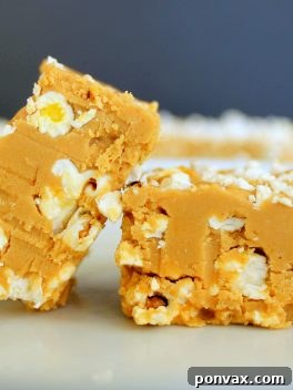 Peanut Butter Popcorn Fudge, a delicious and easy no-bake dessert.