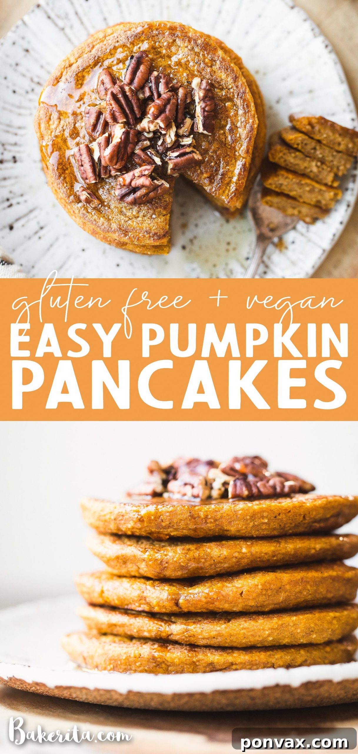 Autumn Spiced Gluten-Free Vegan Pumpkin Pancakes 9 Overhead shot of Gluten-Free Vegan Pumpkin Pancakes with autumn decor.