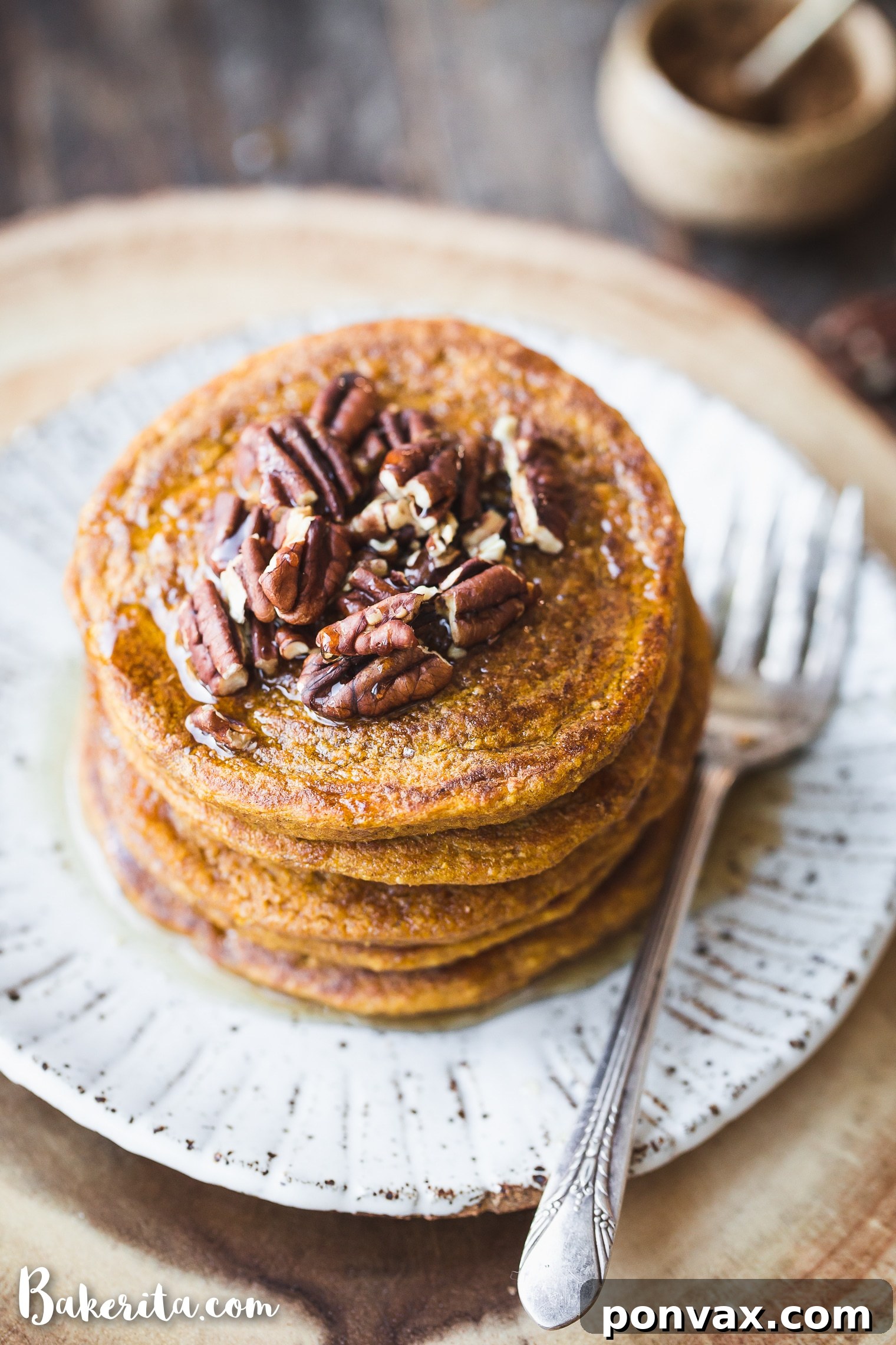 Autumn Spiced Gluten-Free Vegan Pumpkin Pancakes 4 Close-up of a Gluten-Free Vegan Pumpkin Pancake showing its fluffy texture.