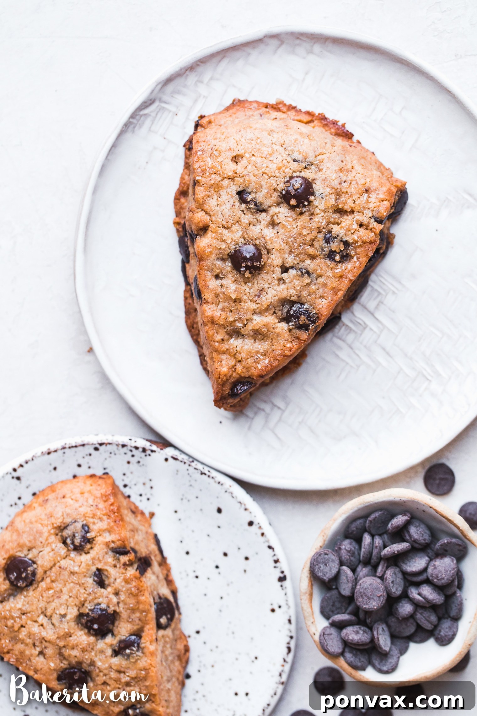 Tender and fluffy vegan gluten-free chocolate chip scones with a crispy exterior, perfect for breakfast, snack, or dessert.