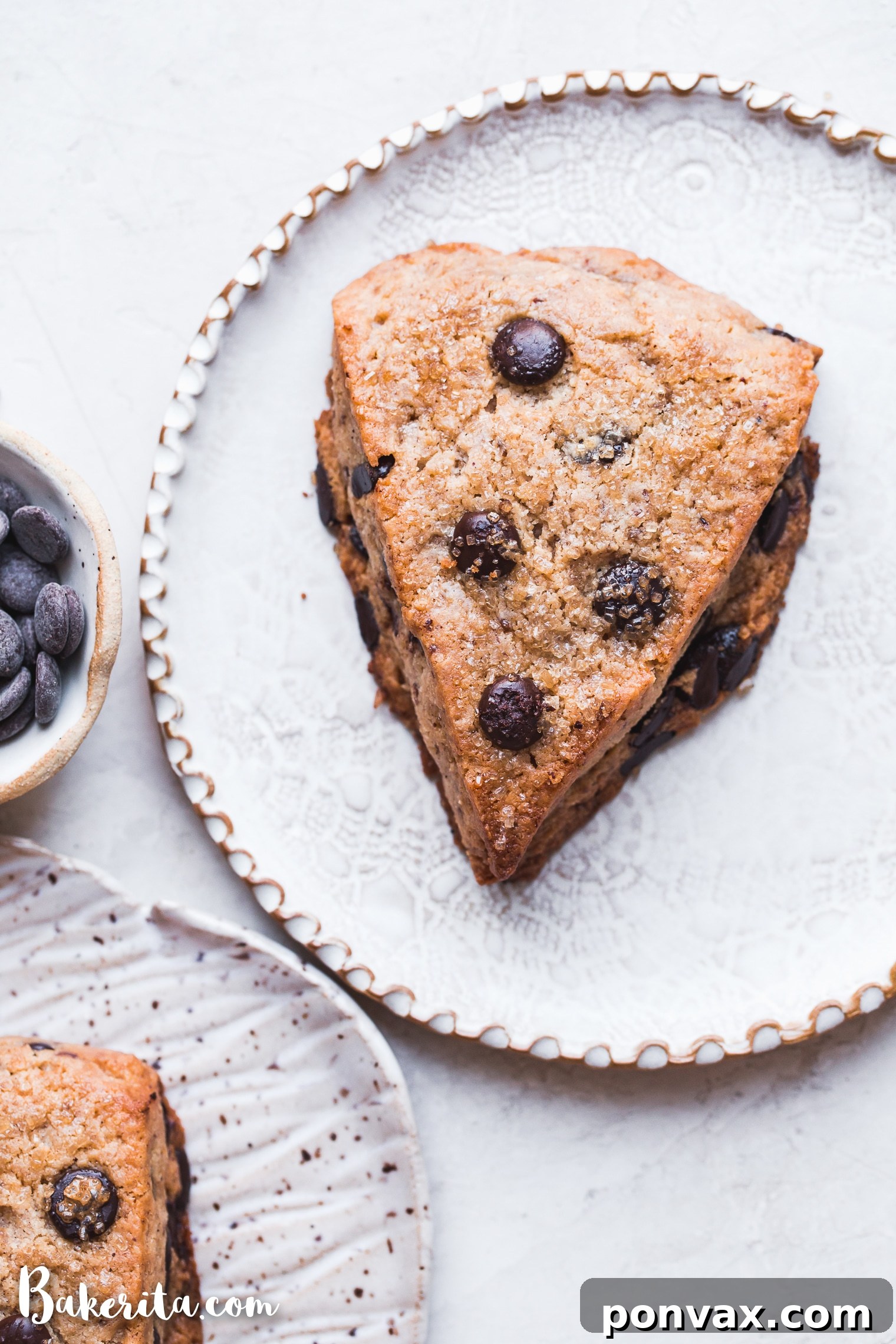 A close-up shot of the raw scone dough, studded with chocolate chips, before baking.