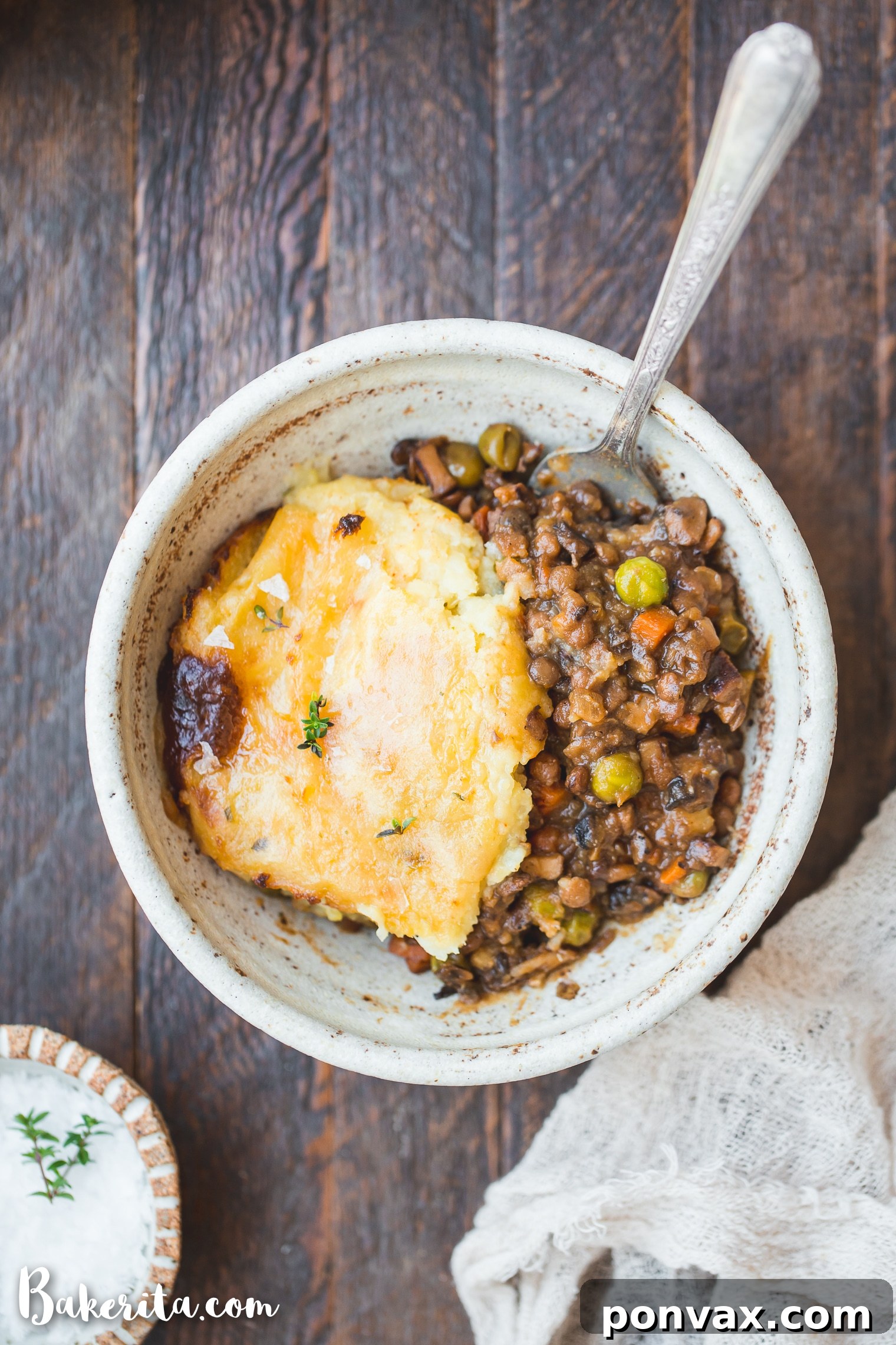 Freshly baked Vegan Shepherd's Pie with a perfectly browned mashed potato topping, ready to be served.