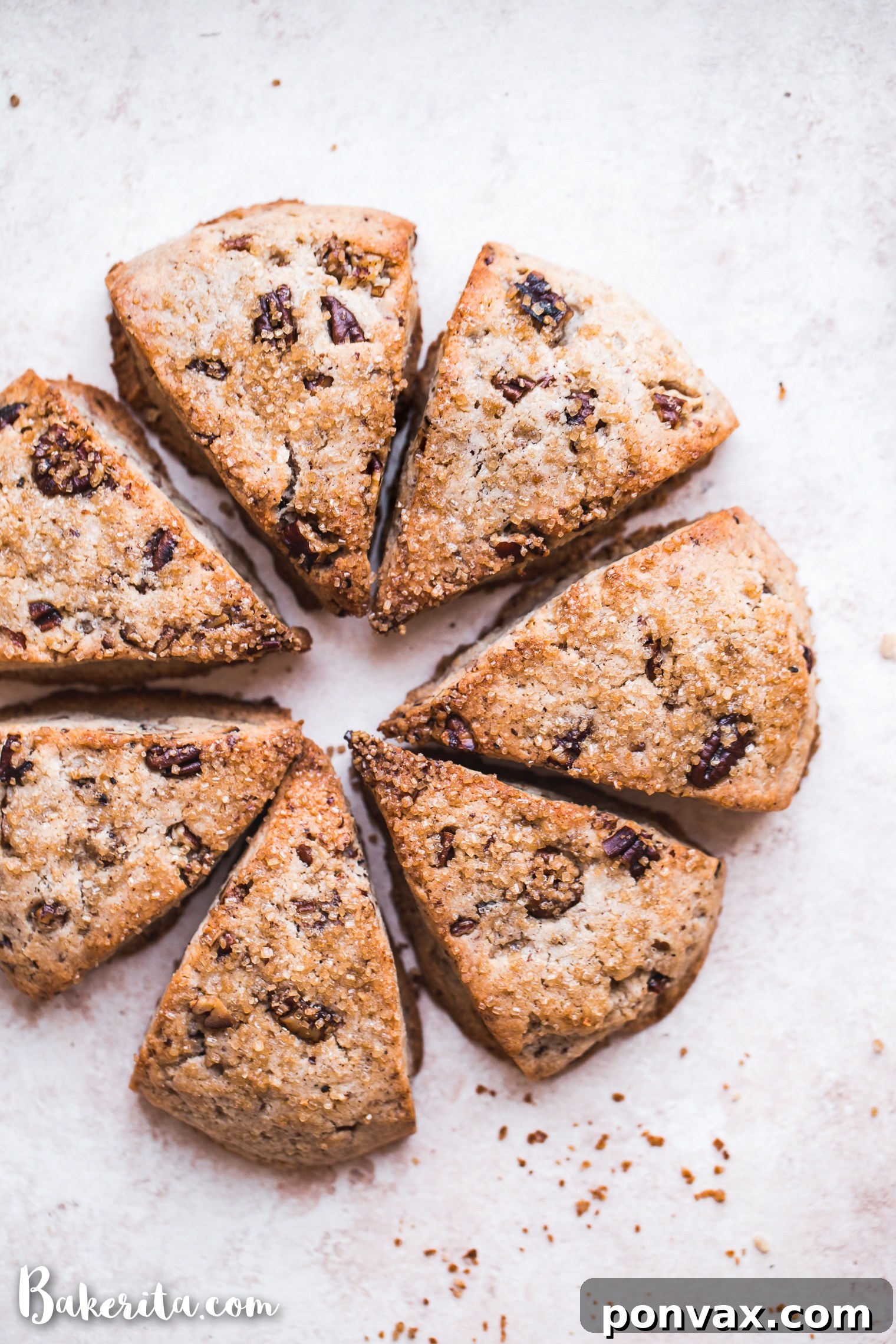 Deliciously Gluten-Free Vegan Maple Pecan Scones 7 Freshly baked Gluten-Free Vegan Maple Pecan Scones cooling on a wire rack, with a golden finish.