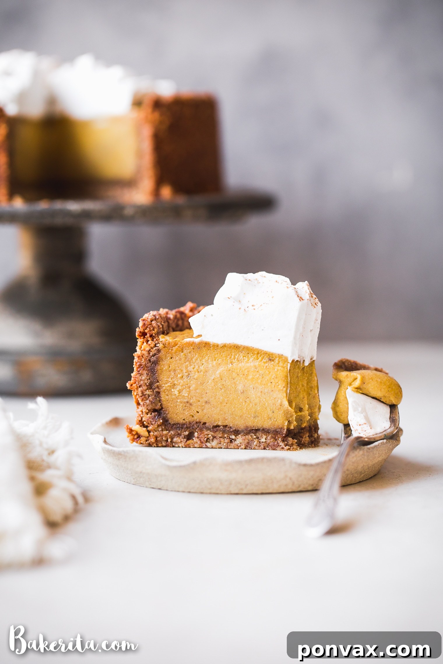 Autumn Glow Vegan Gluten-Free Pumpkin Cheesecake 8 A top-down view of a Baked Vegan Pumpkin Cheesecake, showing its perfectly smooth surface and rich, inviting color.