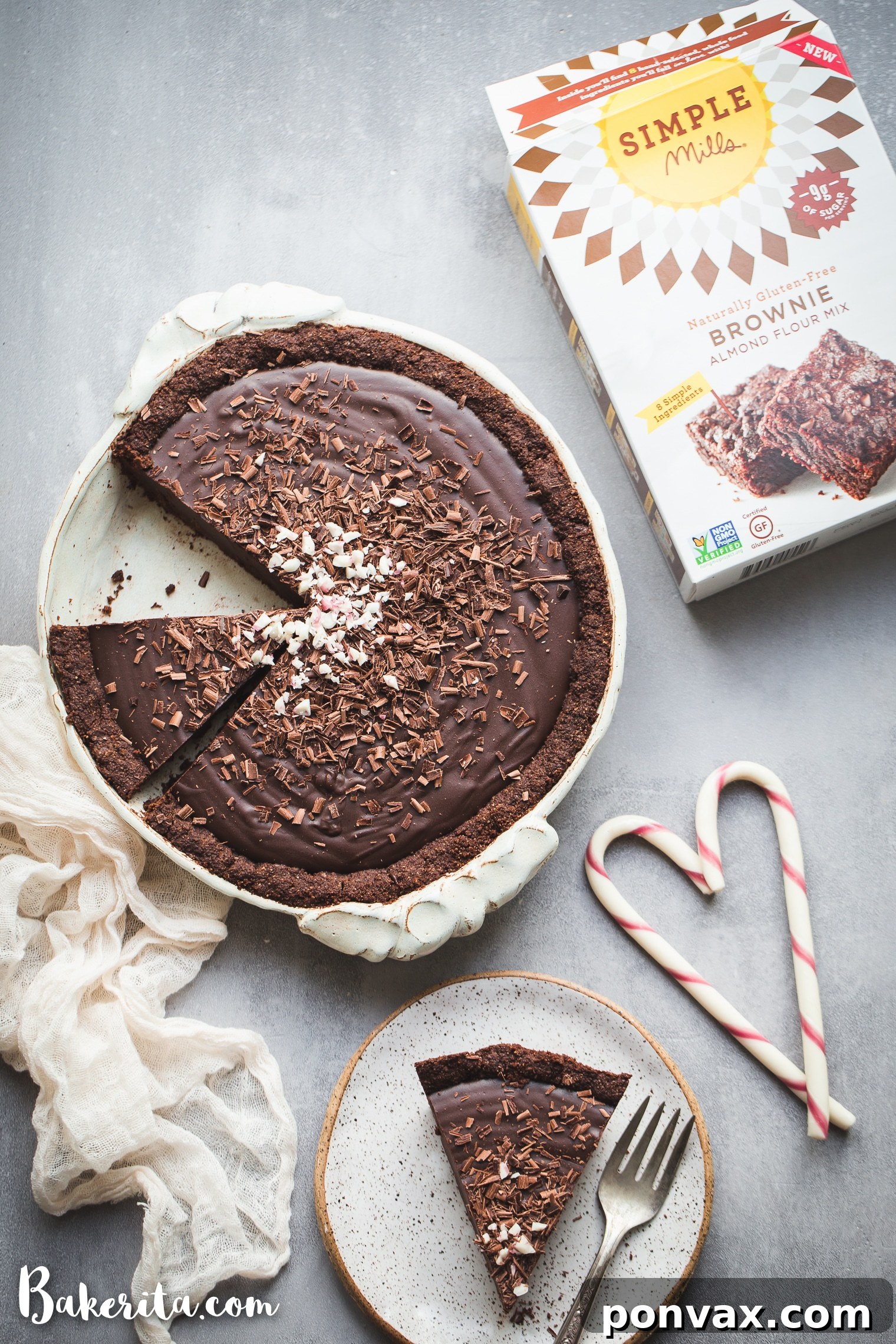 The Gluten-Free Vegan Chocolate Peppermint Pie crust being pressed into a pie dish.