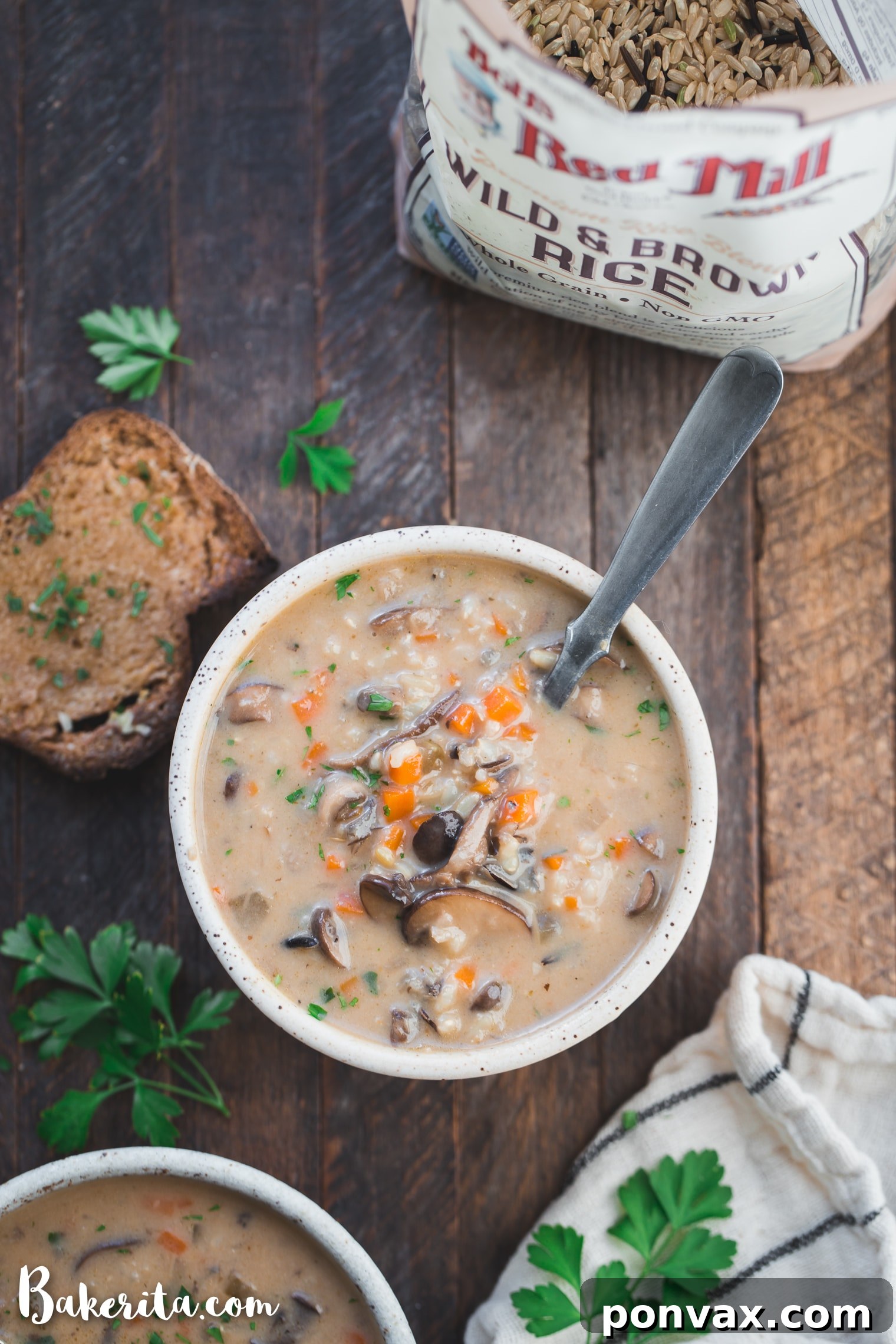 This Vegan Mushroom Wild Rice Soup is cozy, comforting, and so simple to make in under an hour using just one pot! It's the perfect healthy vegan dinner for chilly nights. It's loaded with mushrooms, wild rice, and vegetables.