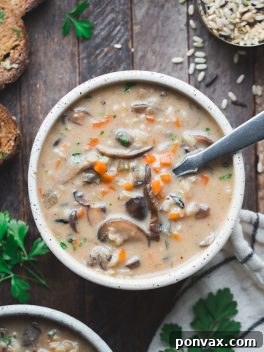 This Vegan Mushroom Wild Rice Soup is cozy, comforting, and so simple to make in under an hour using just one pot! It's the perfect healthy vegan dinner for chilly nights. It's loaded with mushrooms, wild rice, and vegetables.